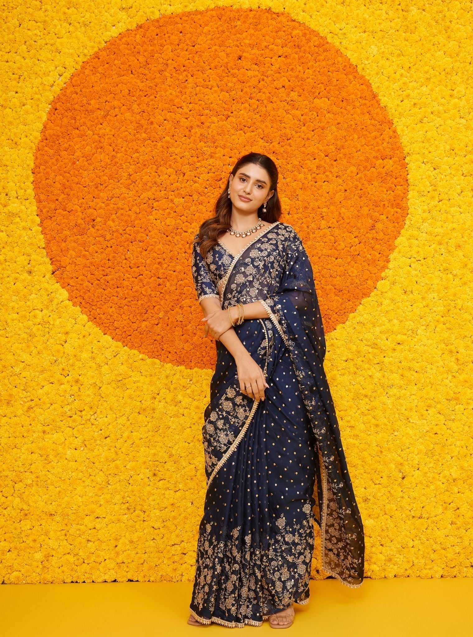 Mulmuil Organza Jigar Navy Saree