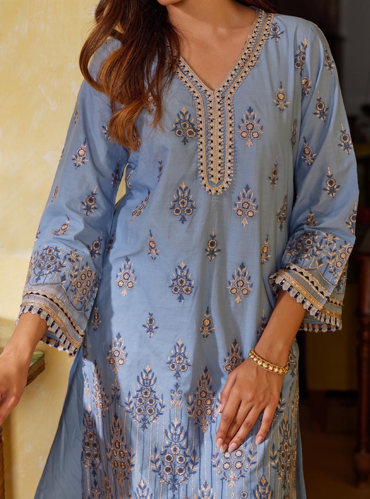Mulmul Supima Cotton Amaltas Dark Blue Kurta