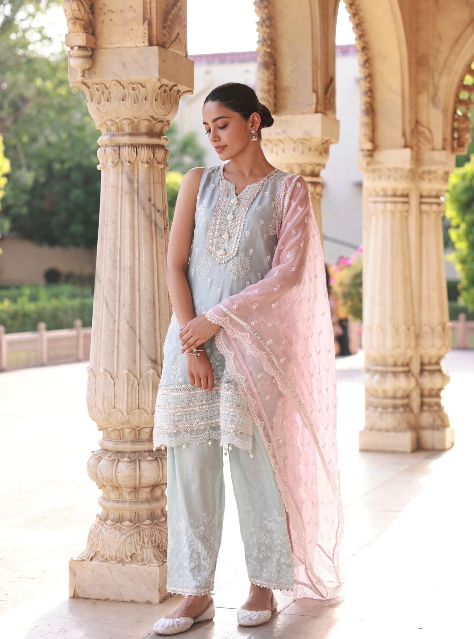 Mulmul Organza Taveli Pink Dupatta