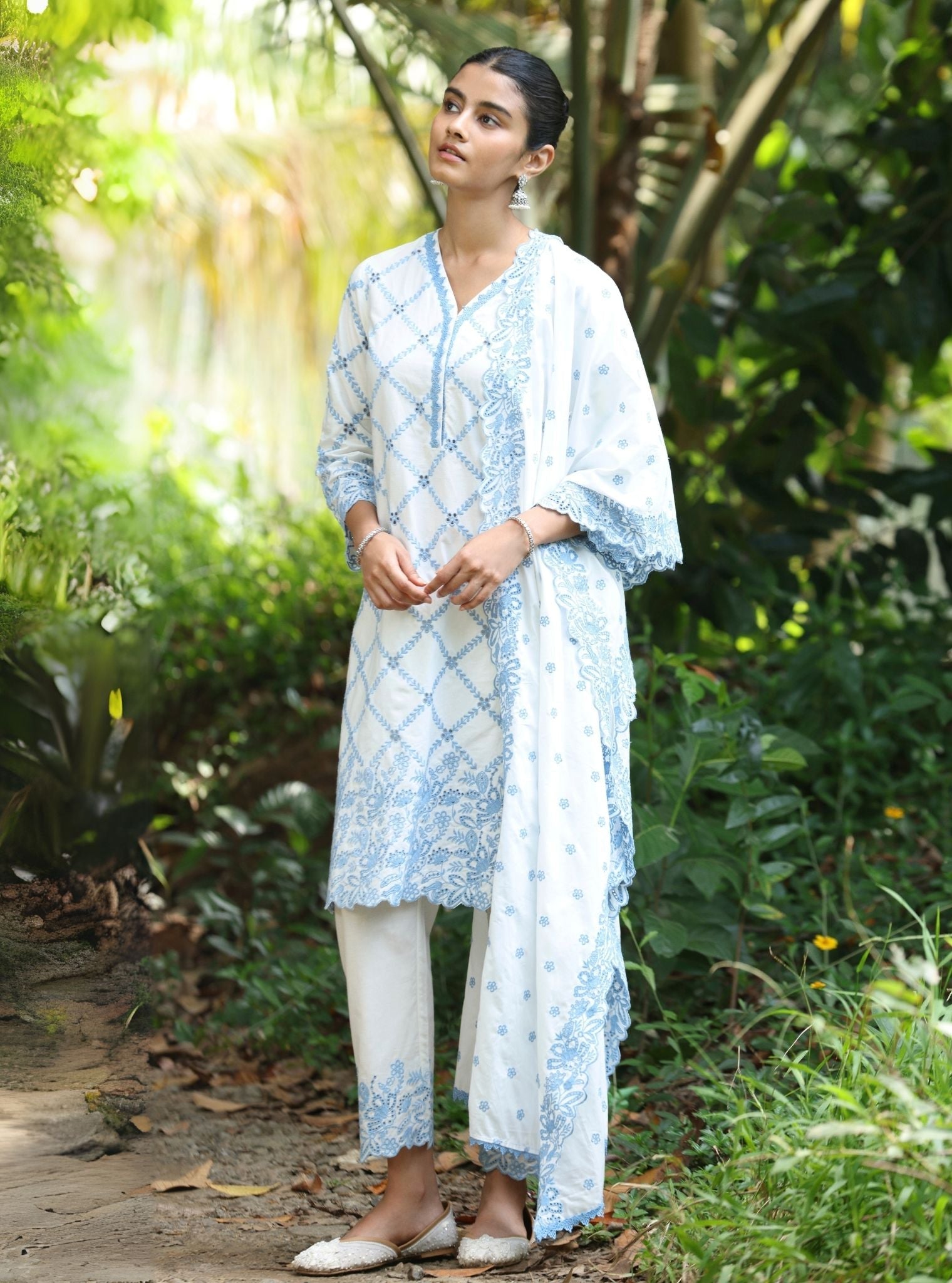 Eesvari Supima Cotton White Kurta Set