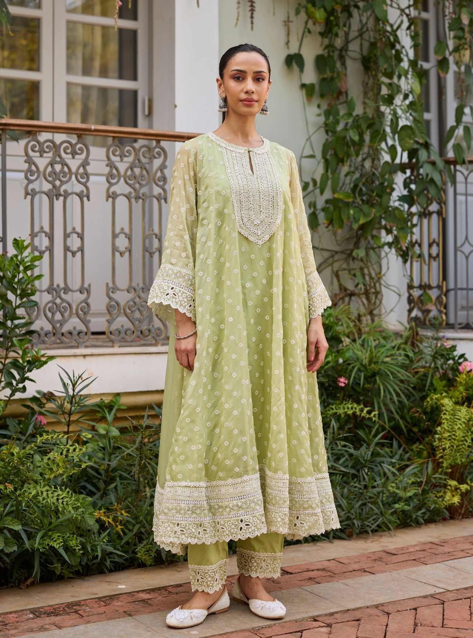 Hena Organza Green Anarkali Set