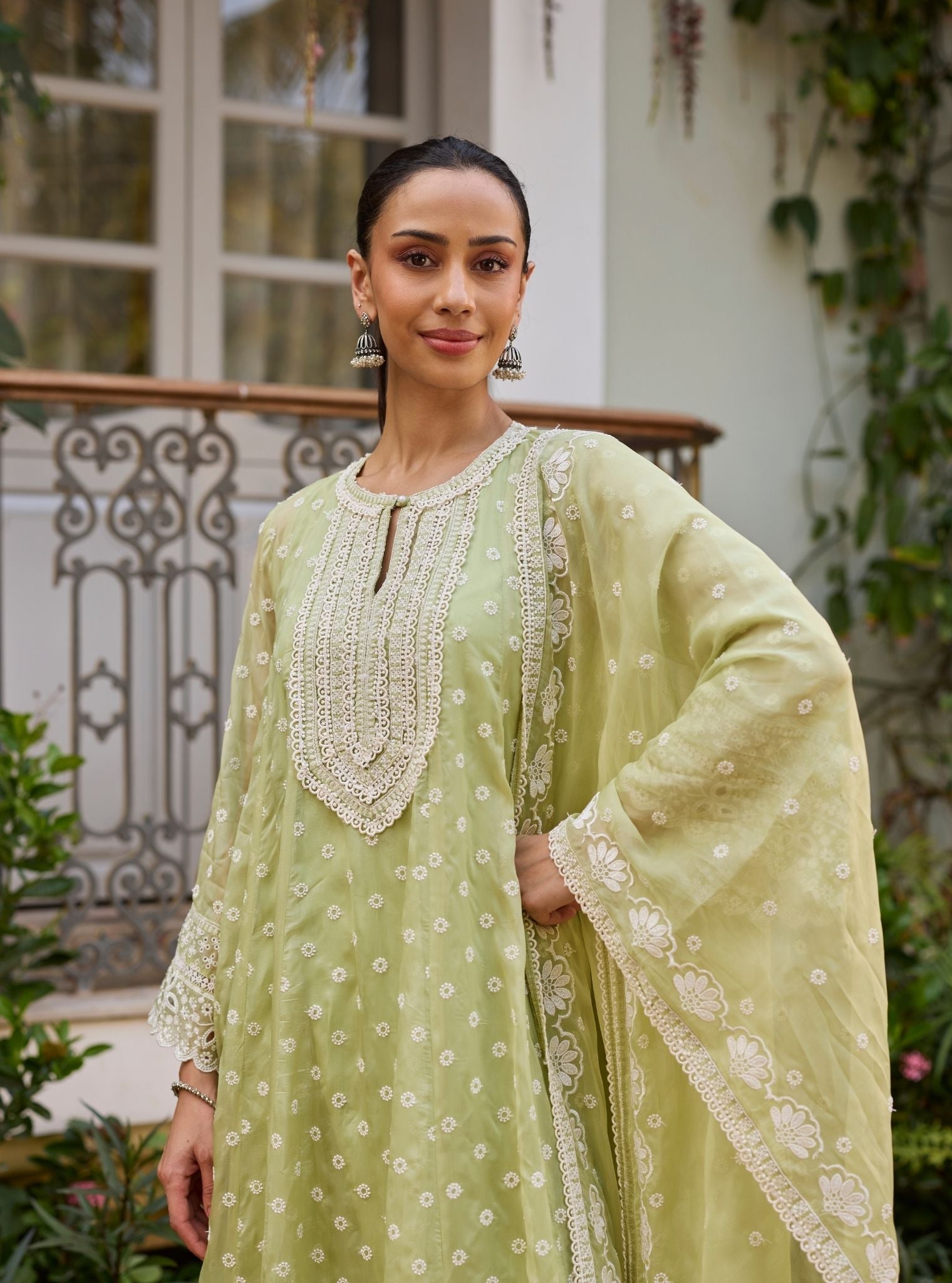 Hena Organza Green Anarkali Set