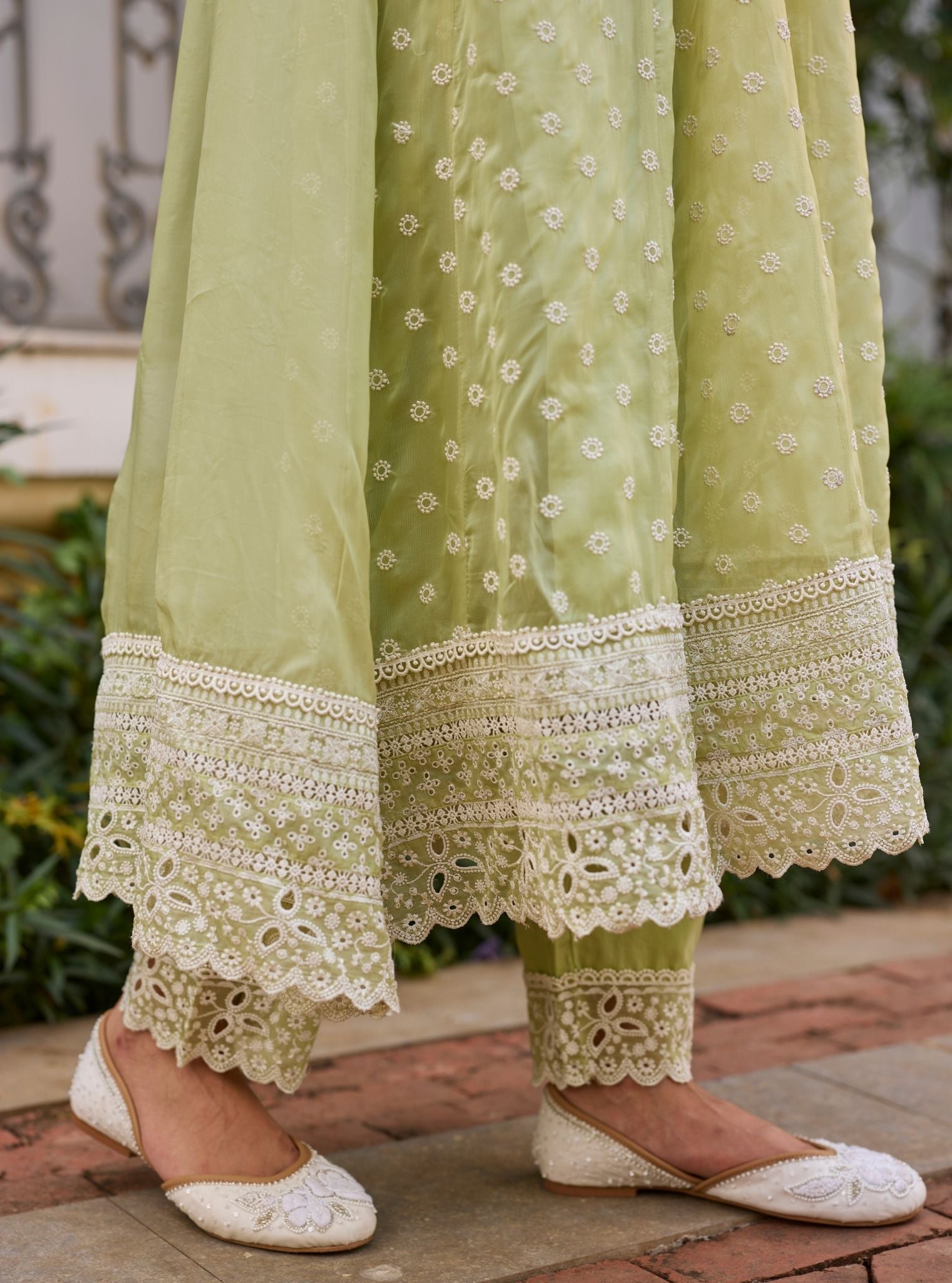 Hena Organza Green Anarkali Set