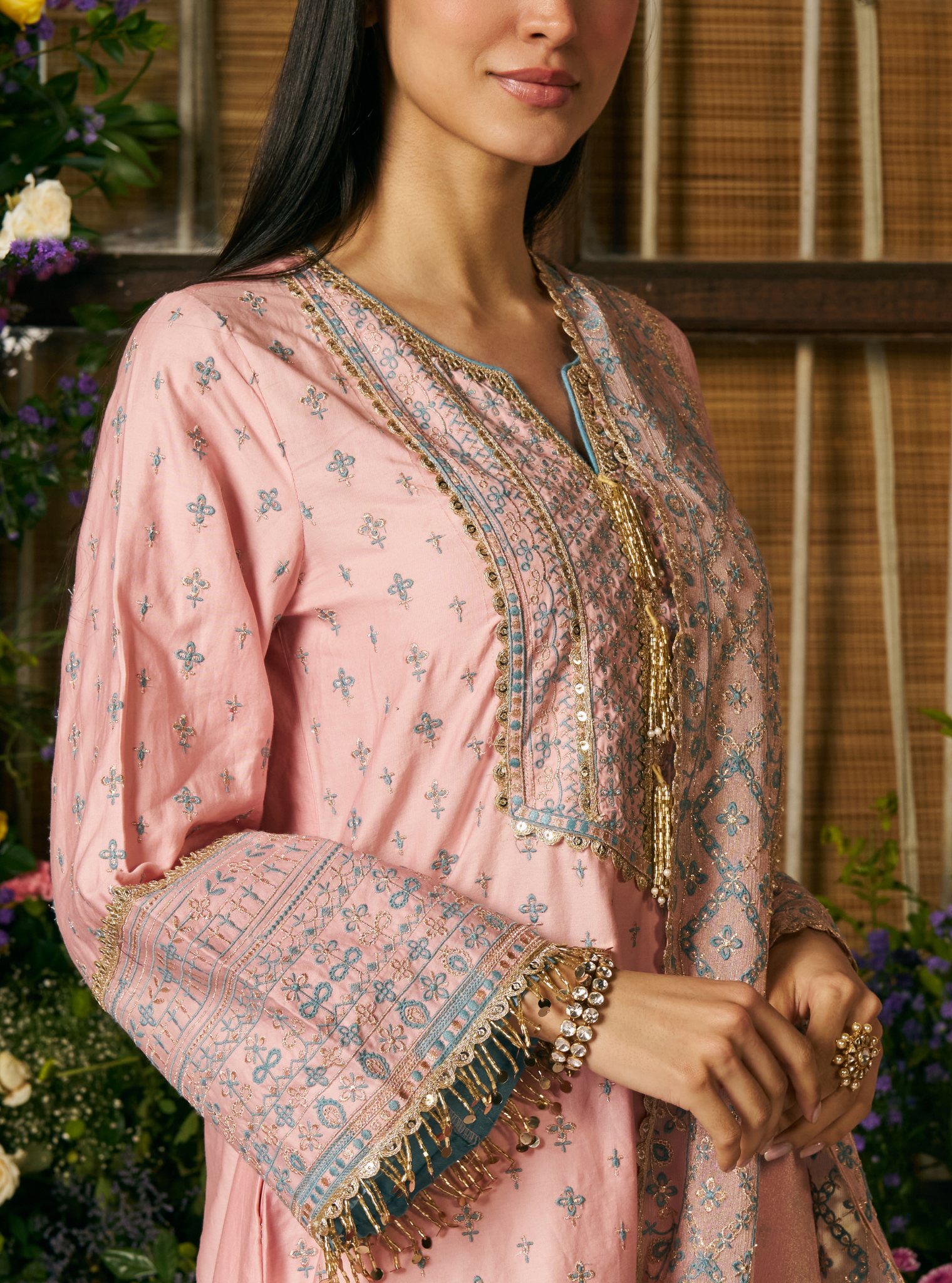 Laagi Pima Satin Pink Kurta Set