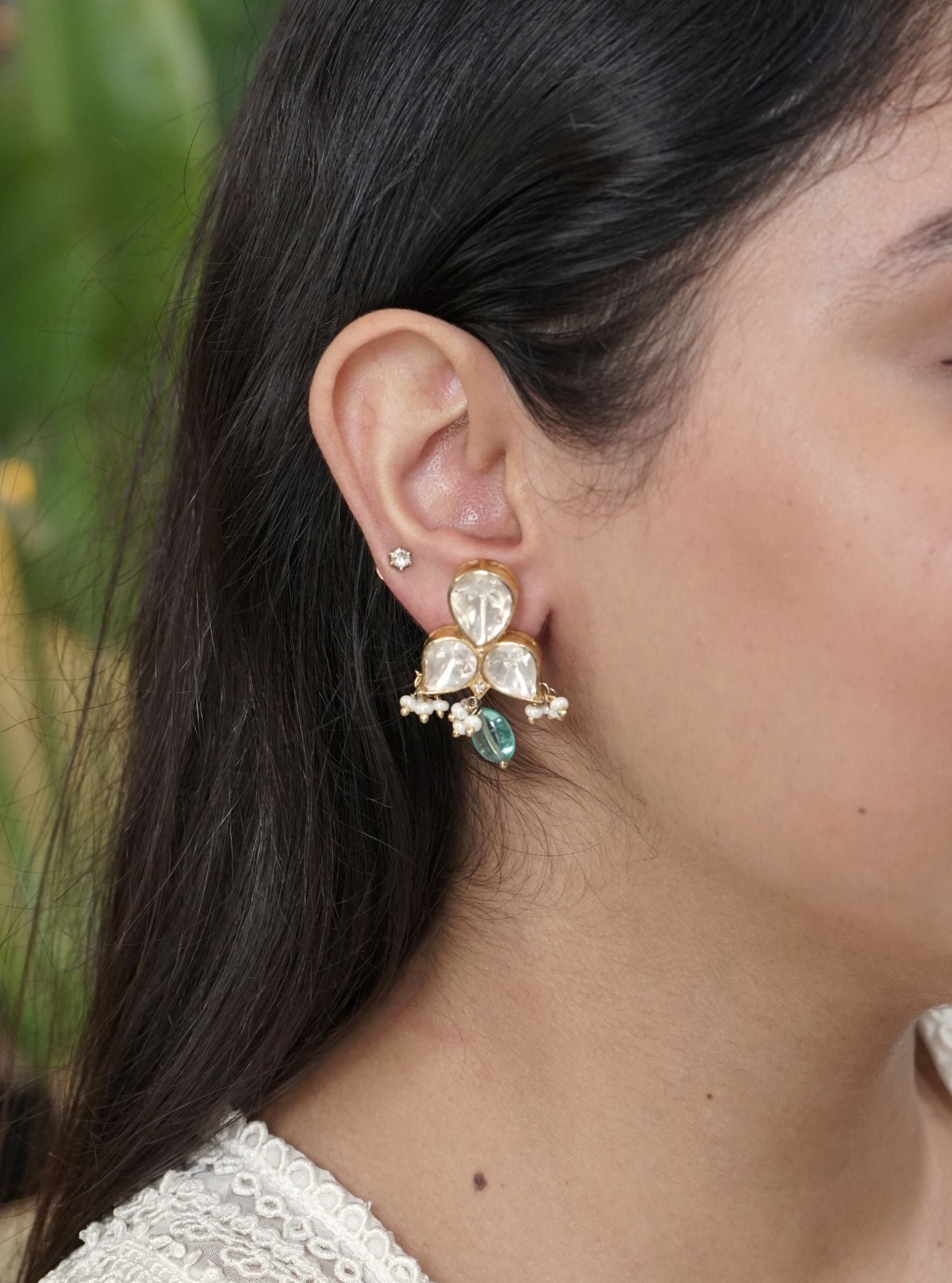 Pure Silver Drishti Mint Earring