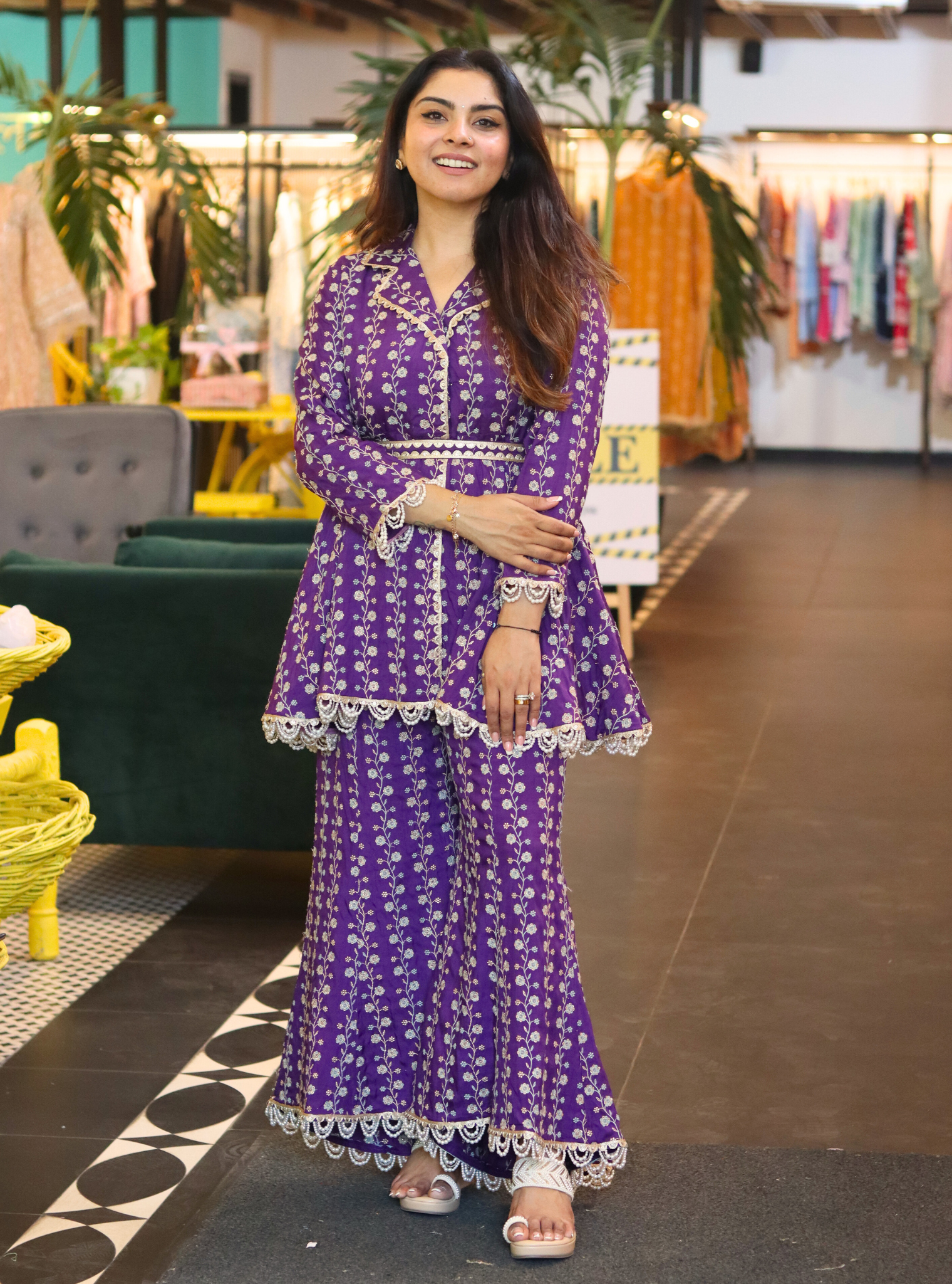 Mulmul Bemberg Silk Vritra Purple Top With Mulmul Bemberg Silk Vritra Purple Pant