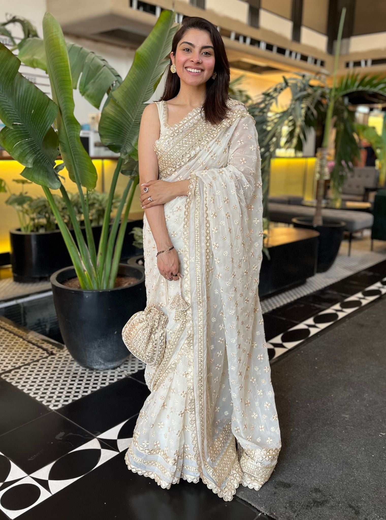 Claude Organza Off White Saree