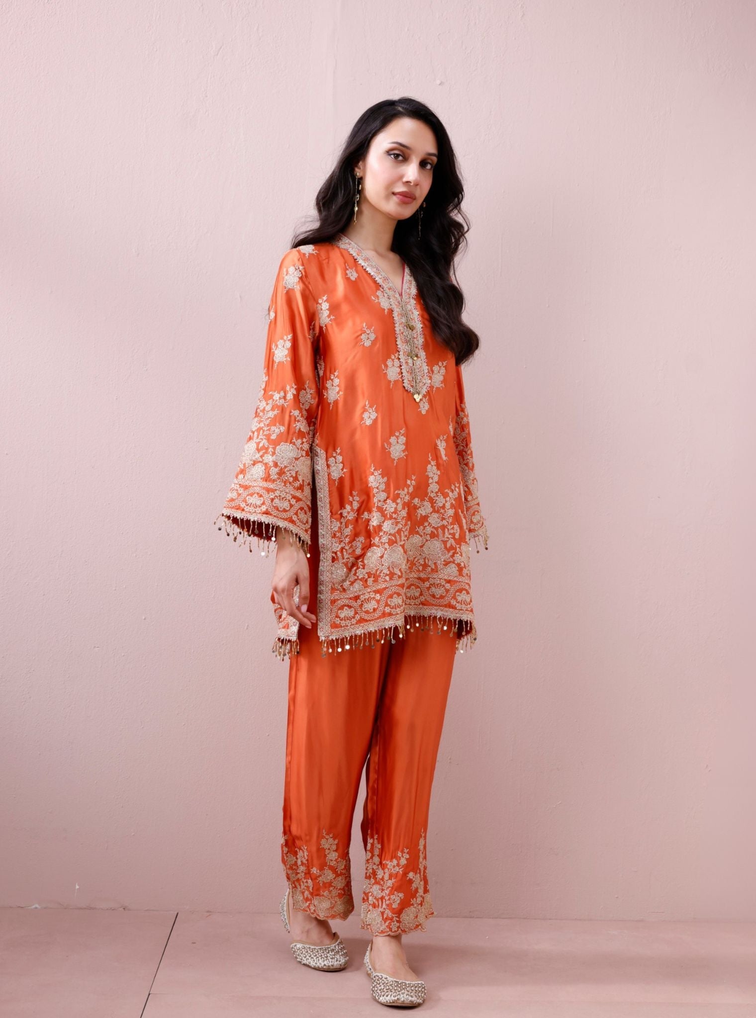 Saaj Cupro Satin Orange Kurta Set