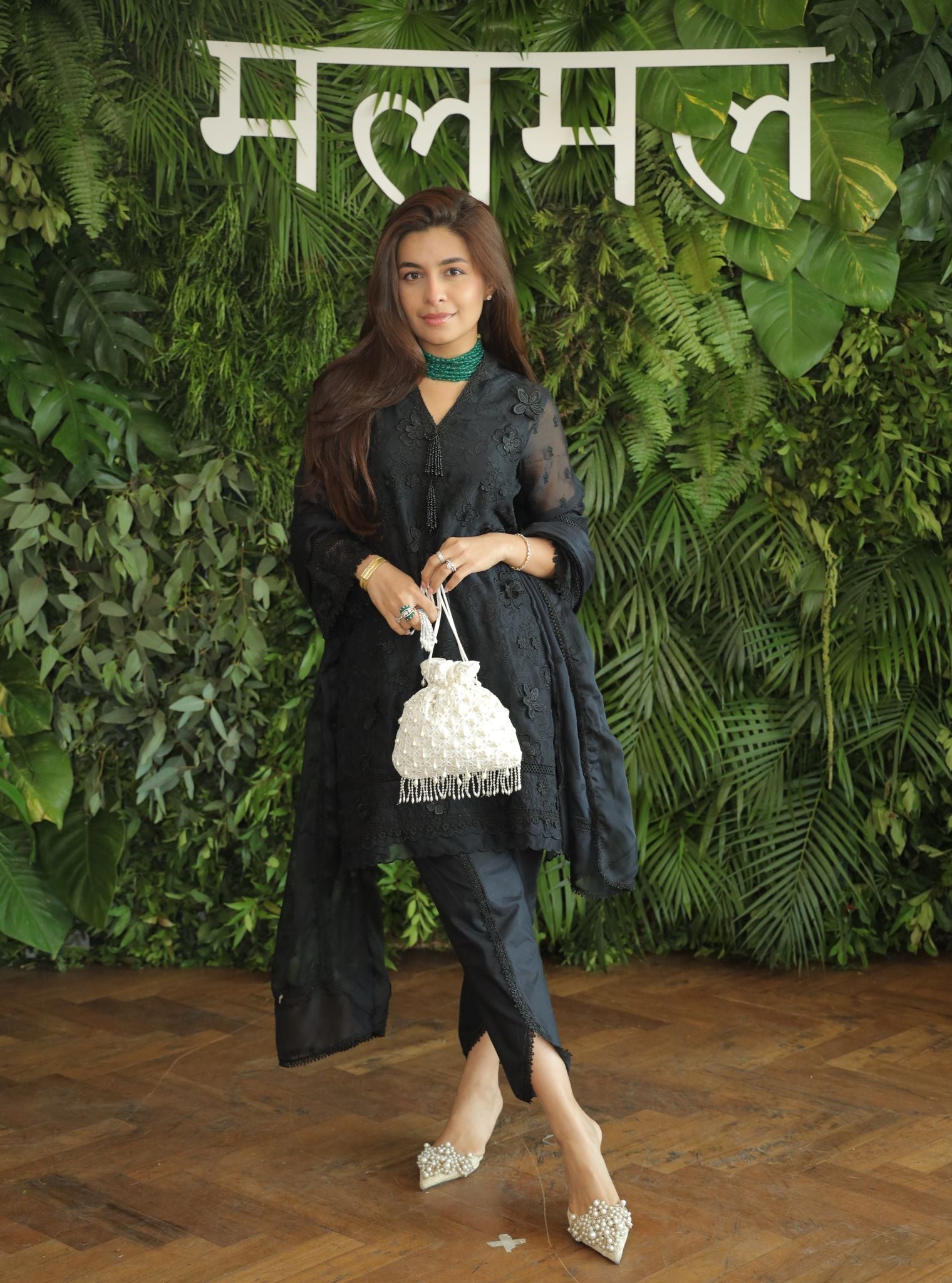 Mulmul Organza Uma Black Kurta With Mulmul Cotton Uma Black Dhoti Pant