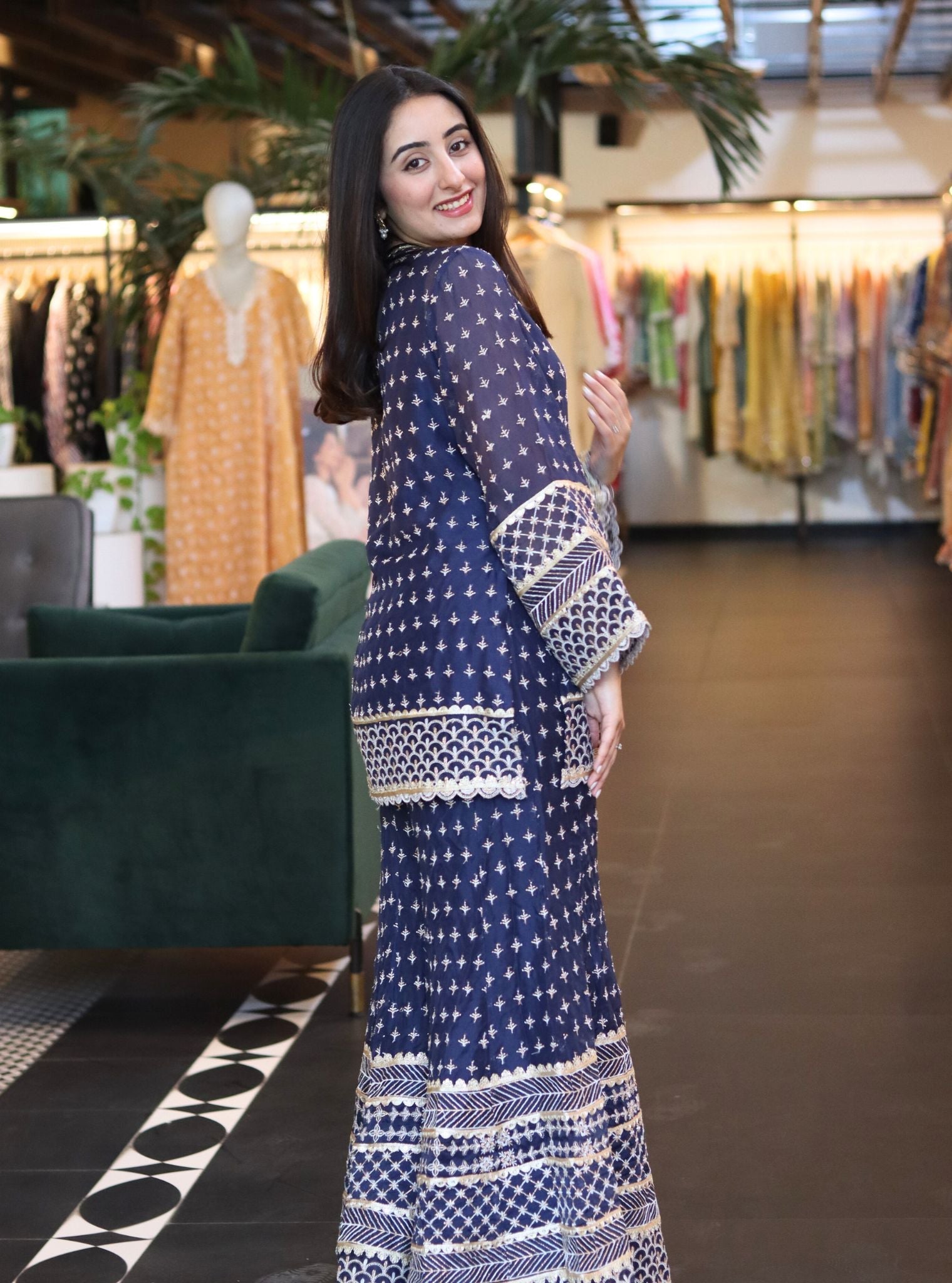 Sangli Organza Navy Kurta Set