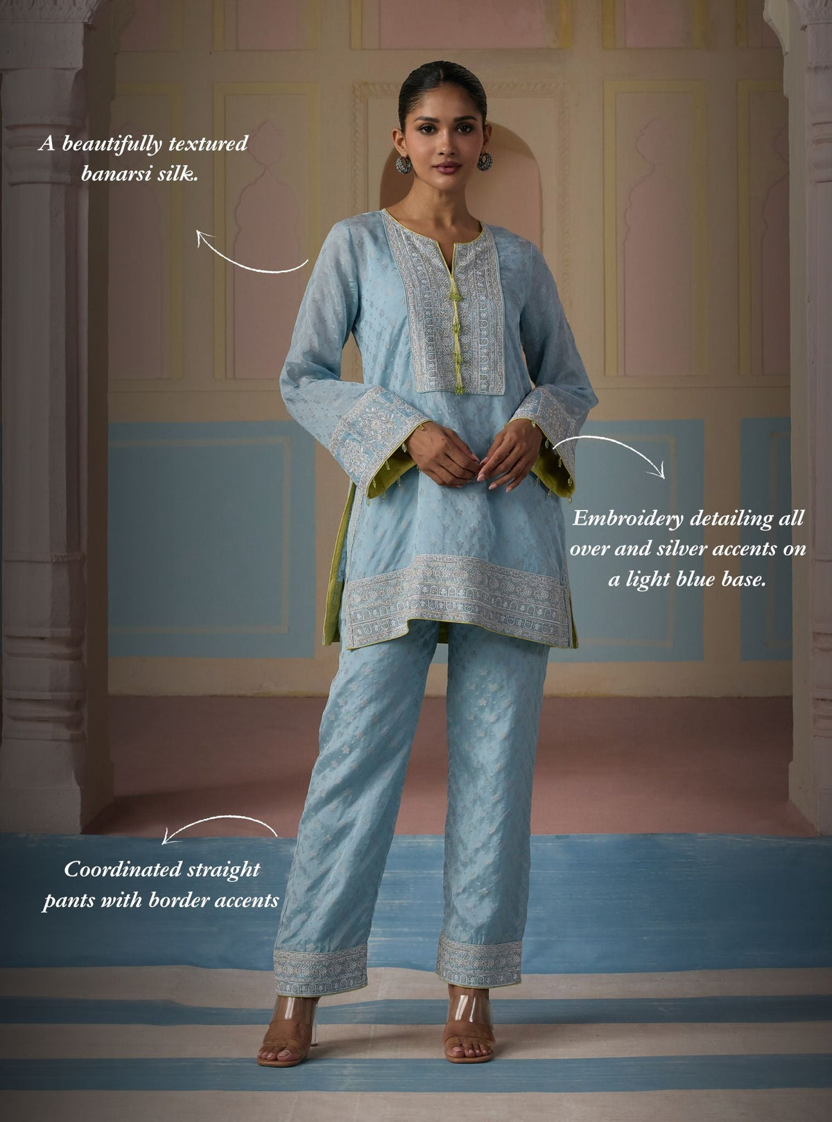 Elara Banarasi Light Blue Co-ord Set