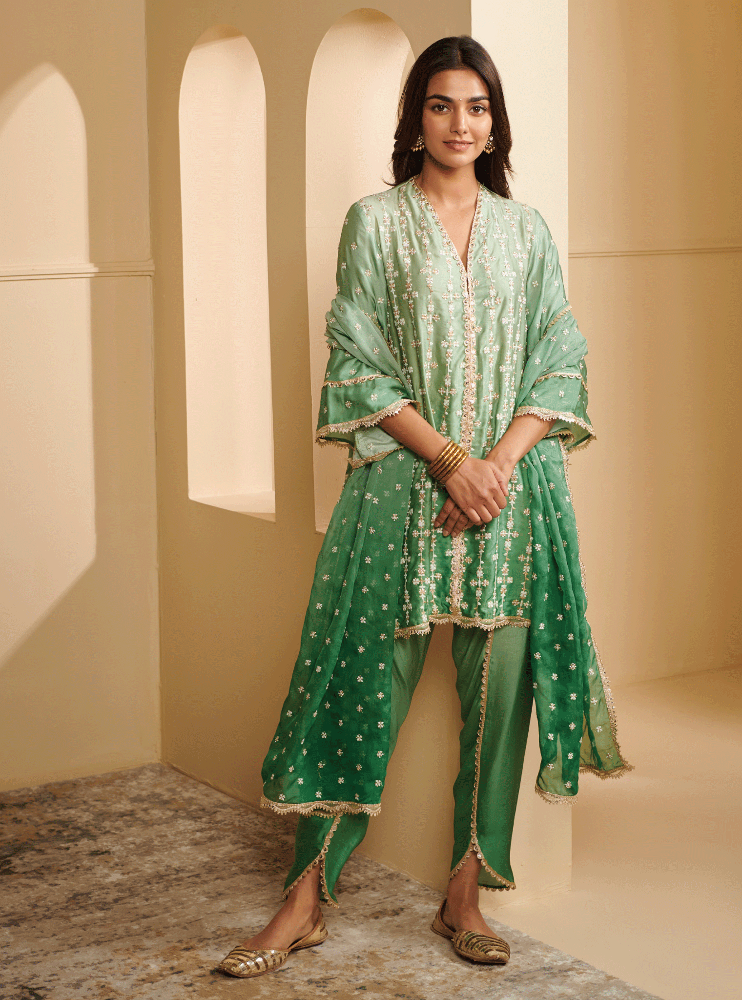 Mulmul Supima Cotton Enya Green Dupatta