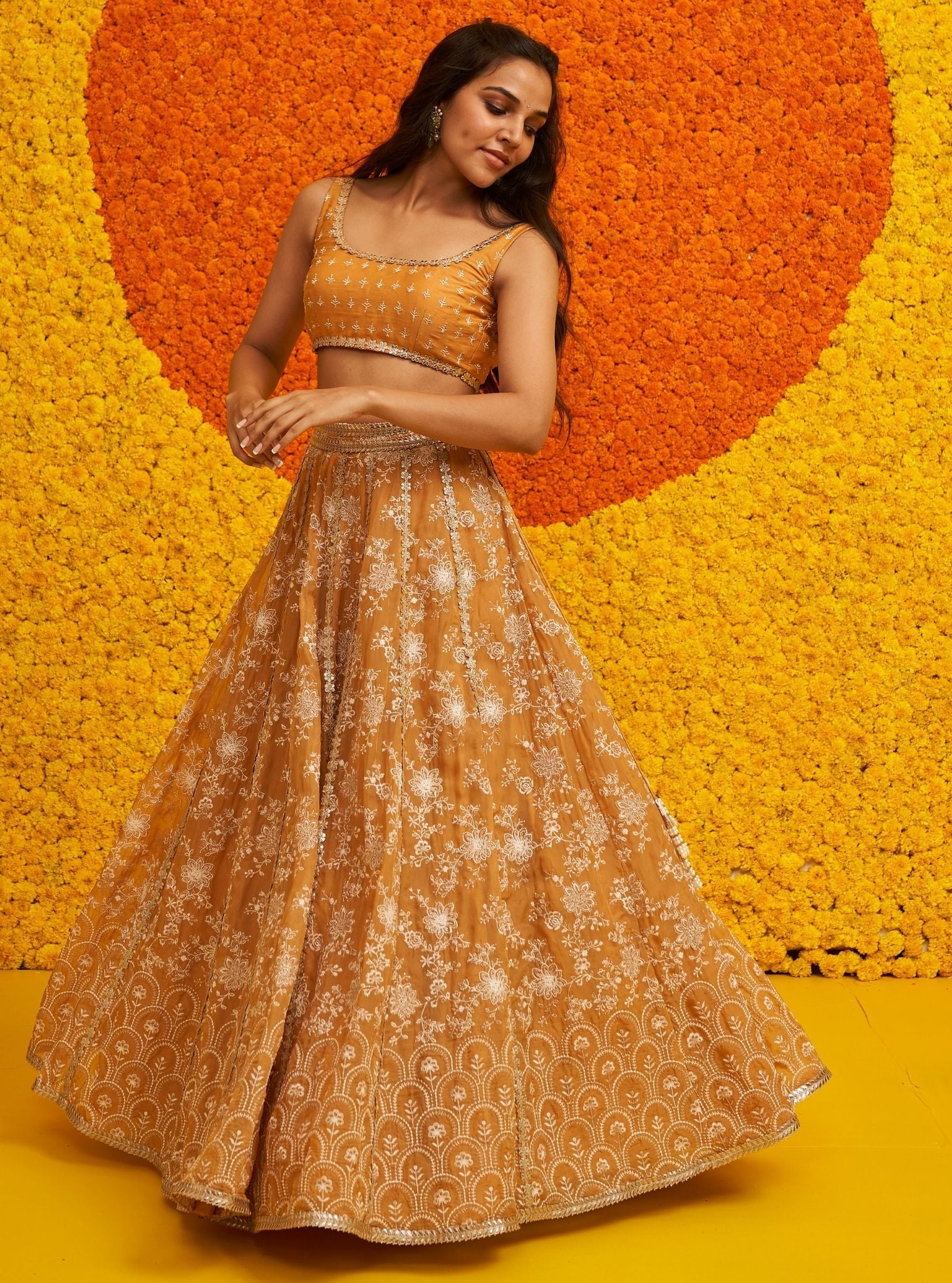 Saiyaara Organza Mustard Lehenga