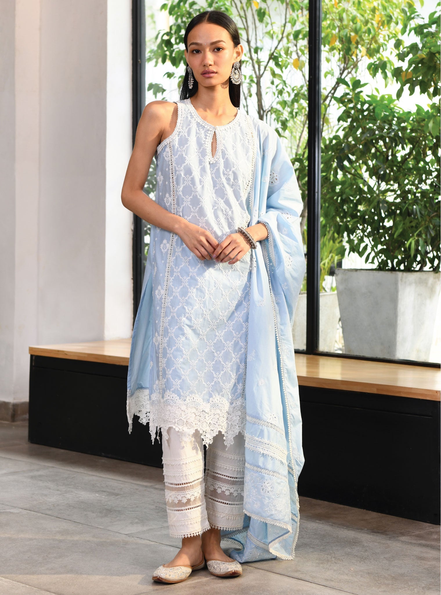 Mulmul Supima Cotton Truro Blue Dupatta