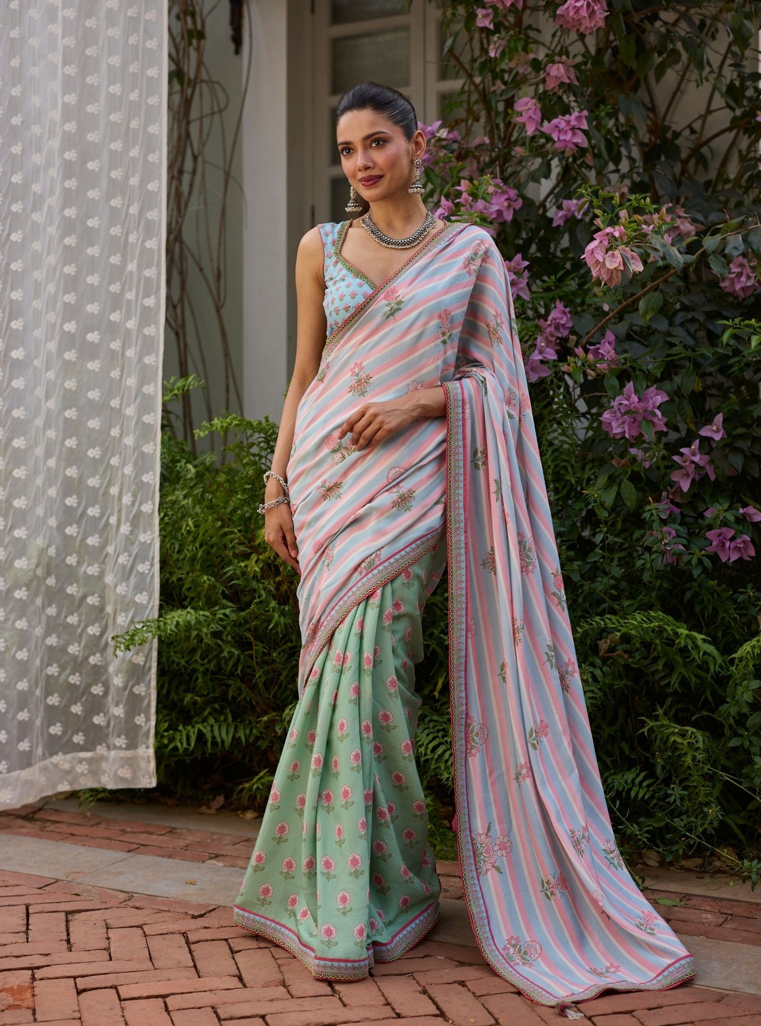 Rava Lawn Printed Green Saree
