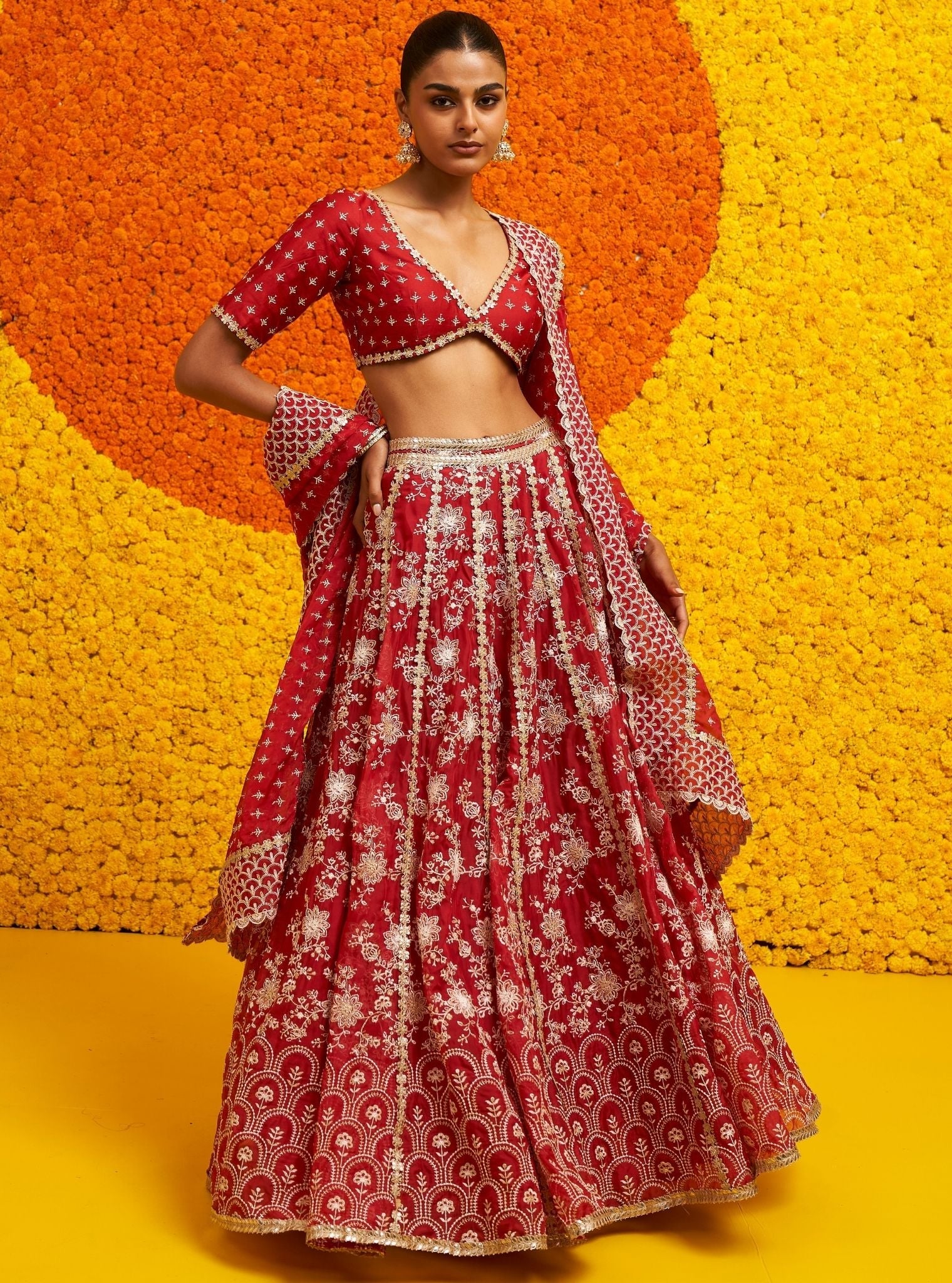 Mulmul Organza Saiyaara Red lehenga