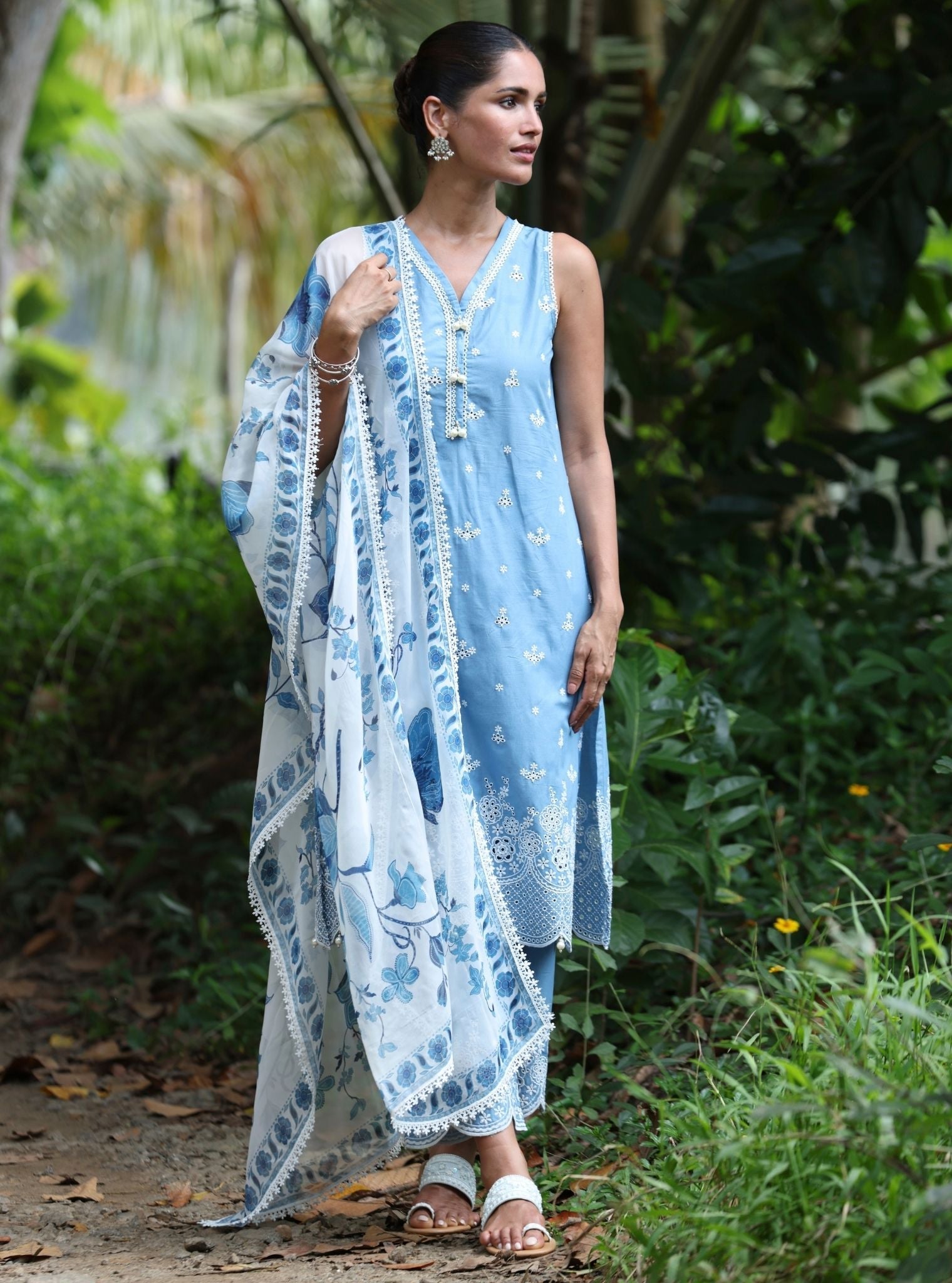 Mulmul Organza Printed Romi Denim Dupatta