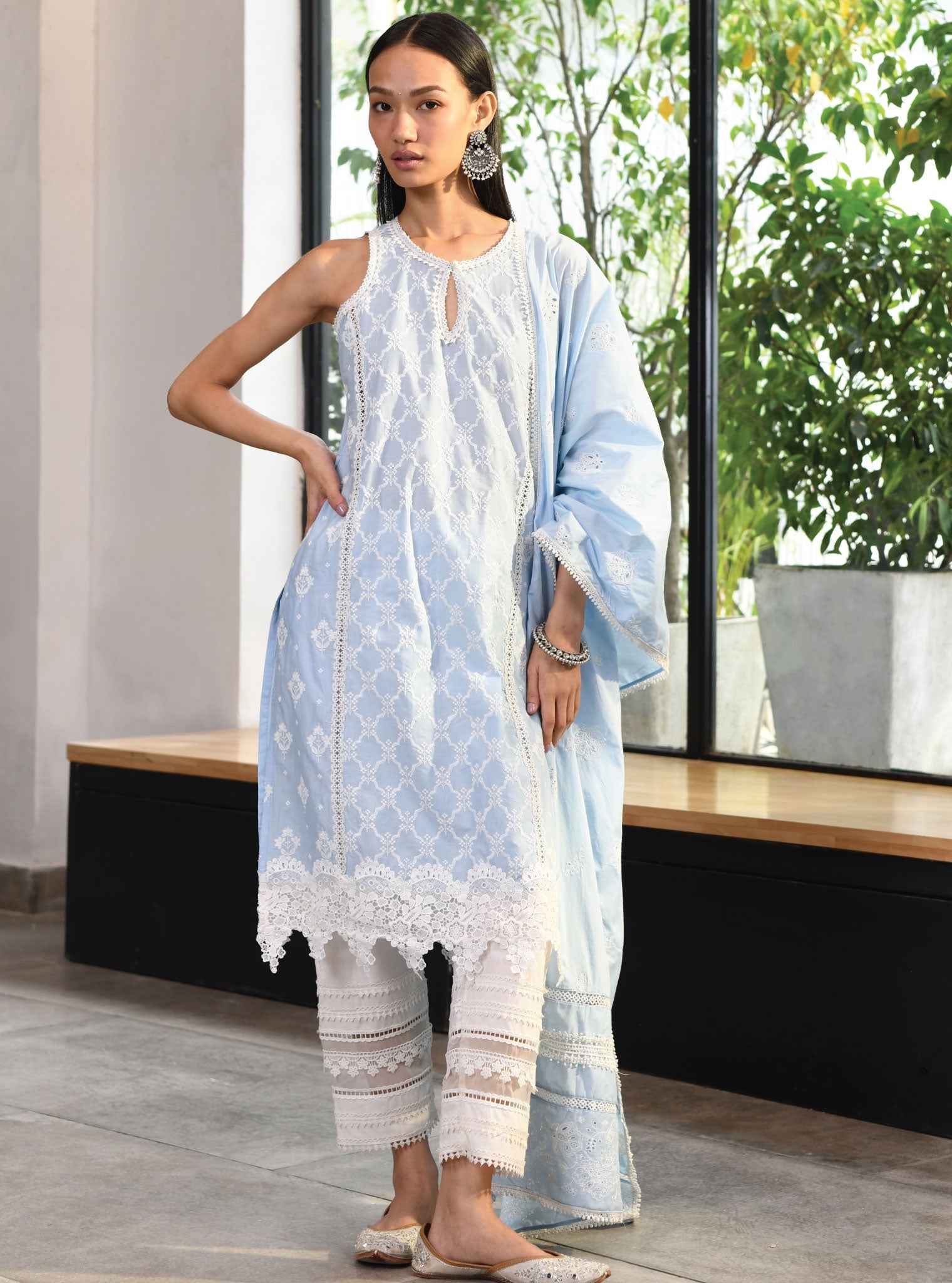 Mulmul Supima Cotton Truro Blue Dupatta