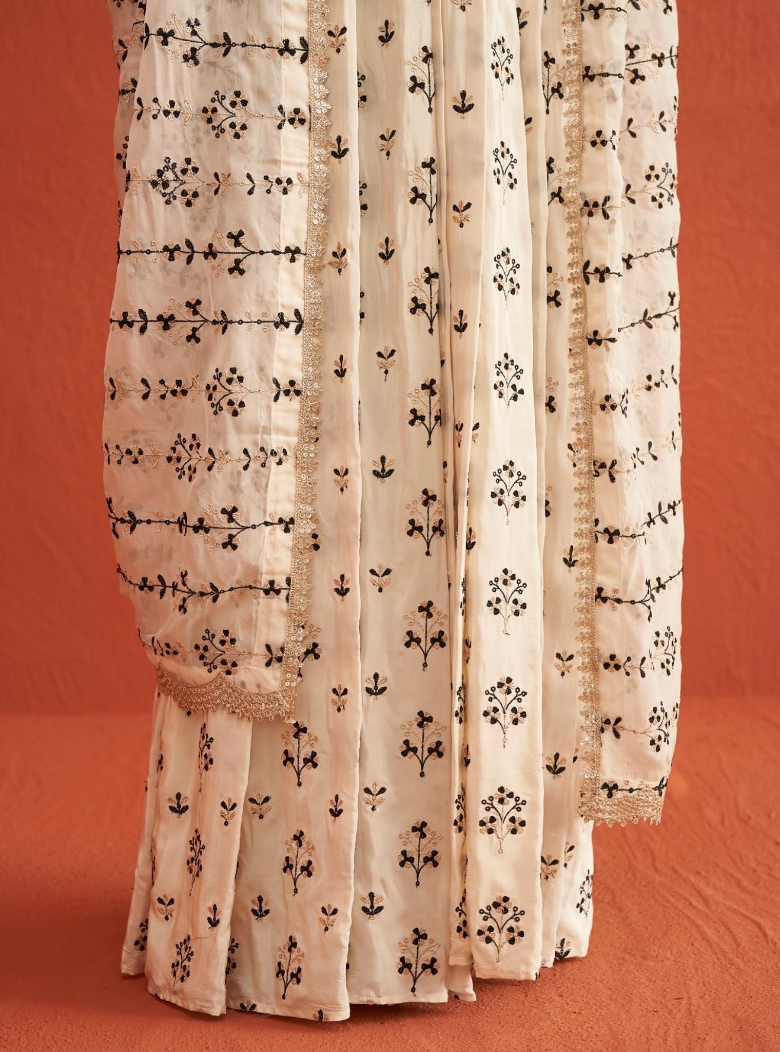 Sohneya Organza + Crepe Off White Saree