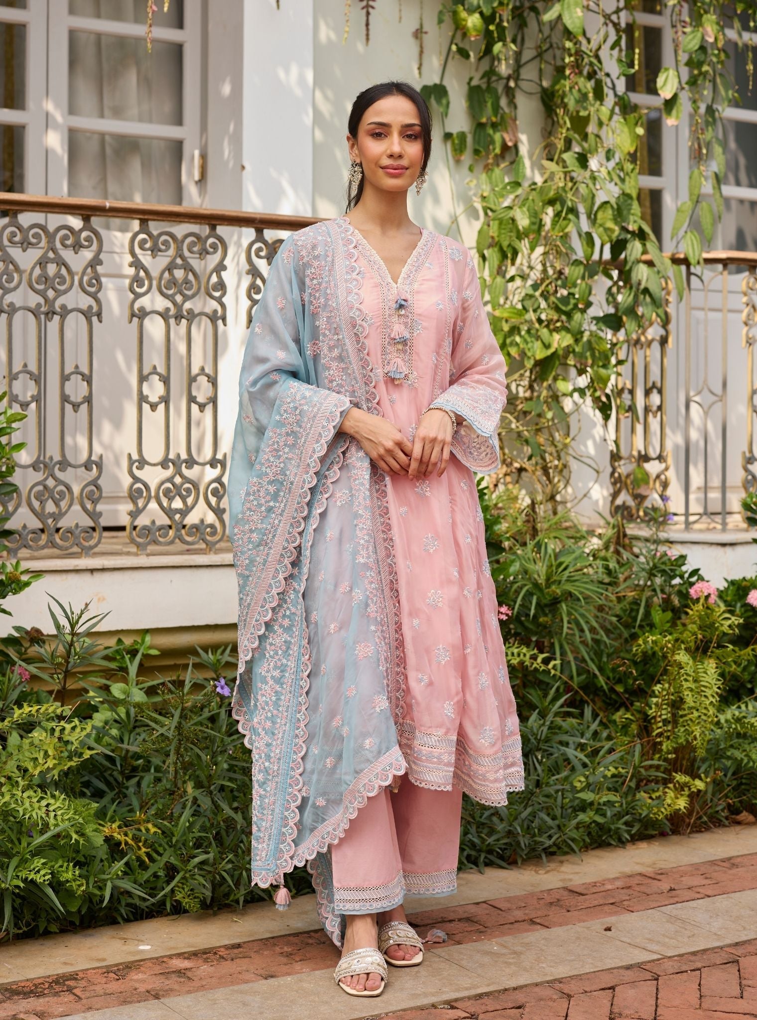 Pipa Organza Pink Anarkali Set