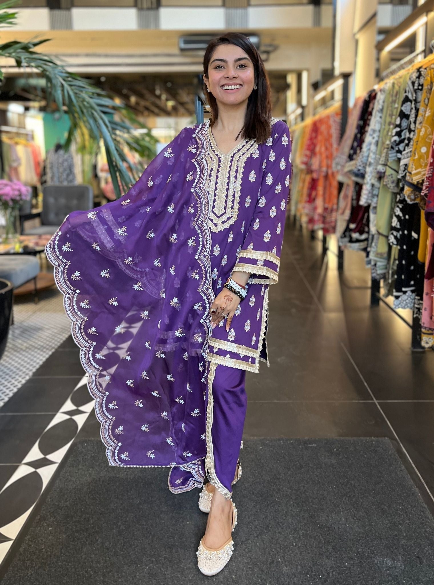 Mulmul Pima Sama Purple Kurta with Mulmul Pima Suvasi Purple Pant