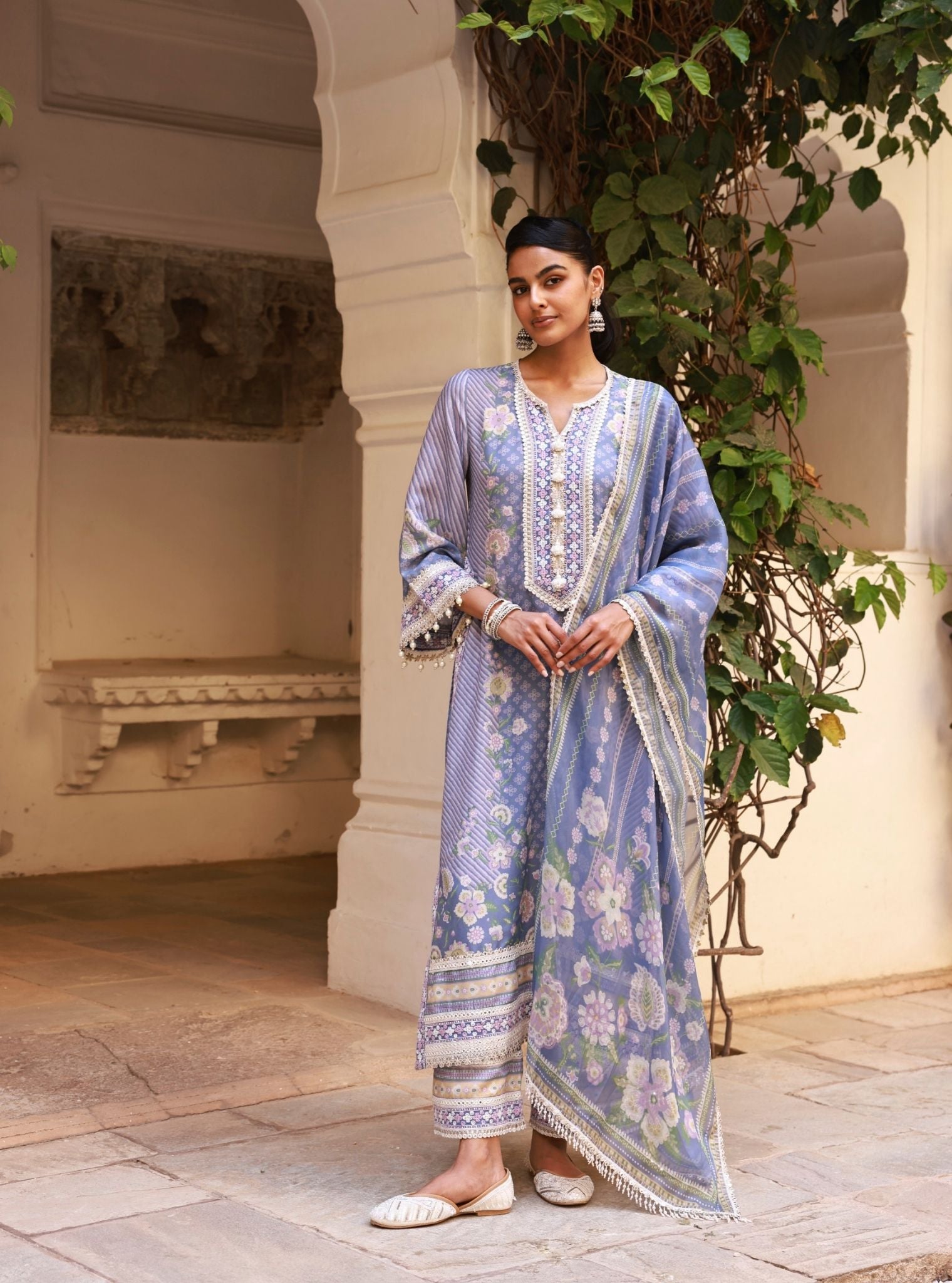 Mulmul Organza Printed Olisha Denim Dupatta