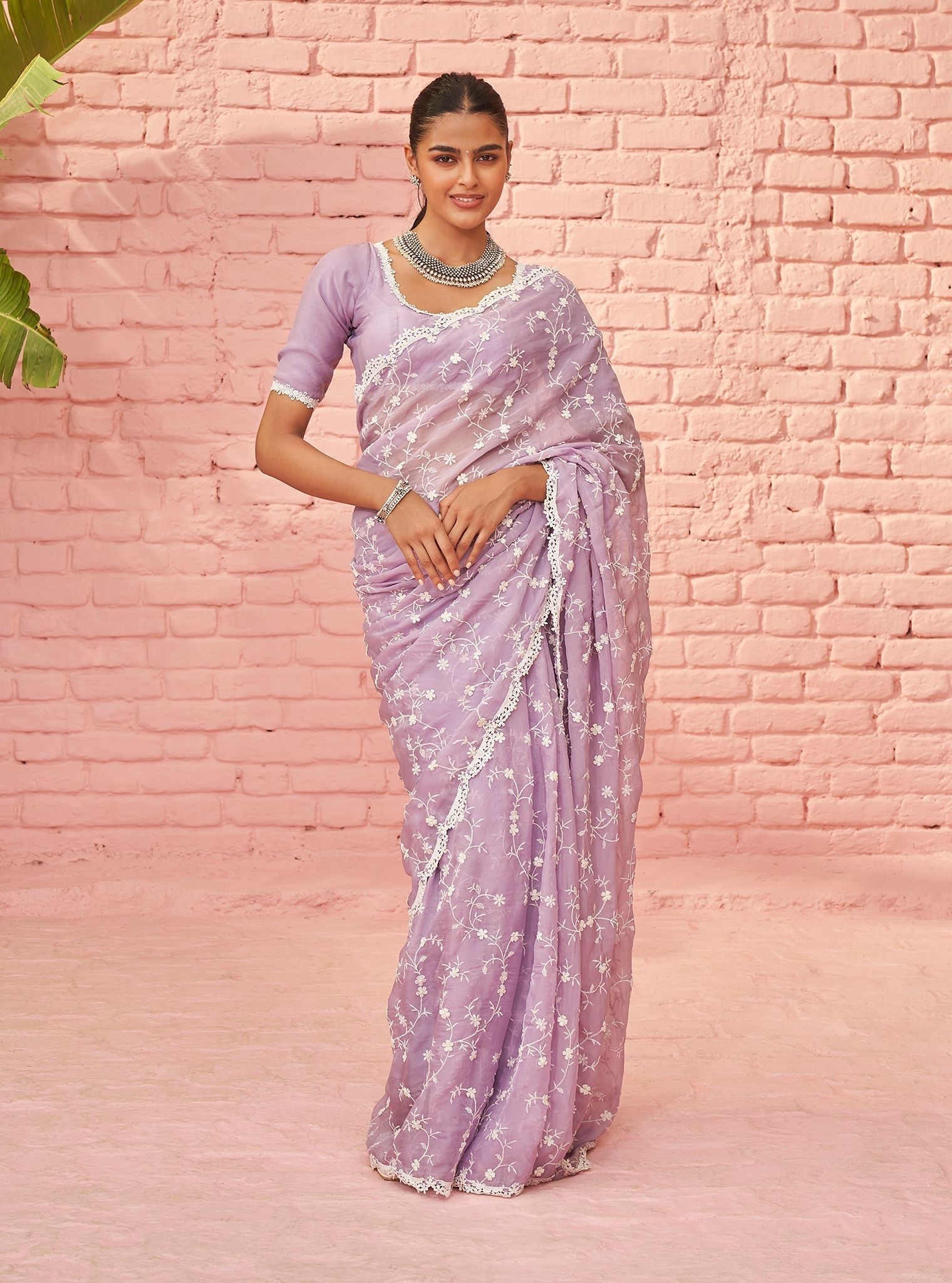 Mulmul Organza Satika Lavender Saree