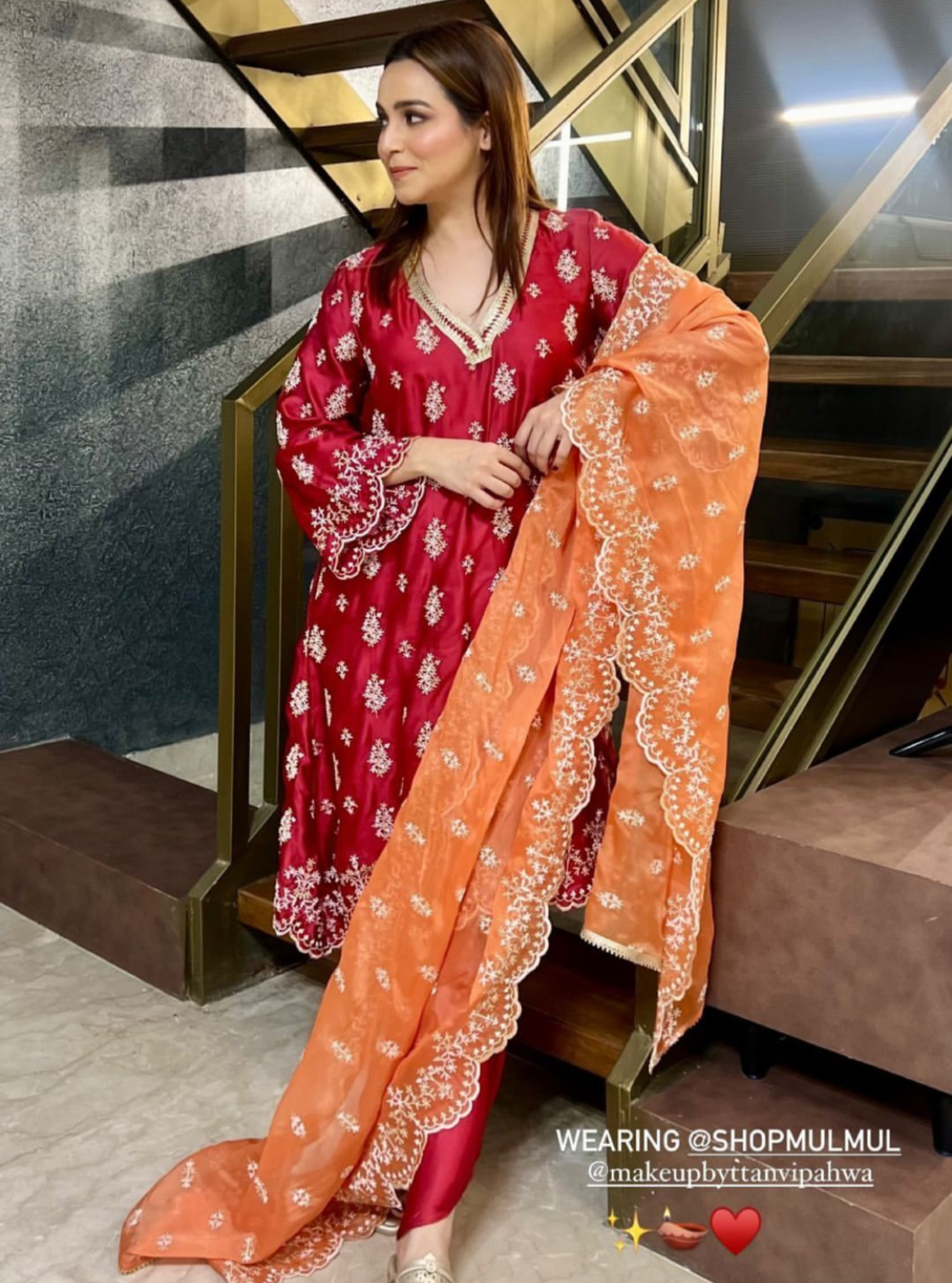 Mulmul Cupro Satin Callaia Red kurta With Mulmul Cupro Satin Callaia Red Salwar