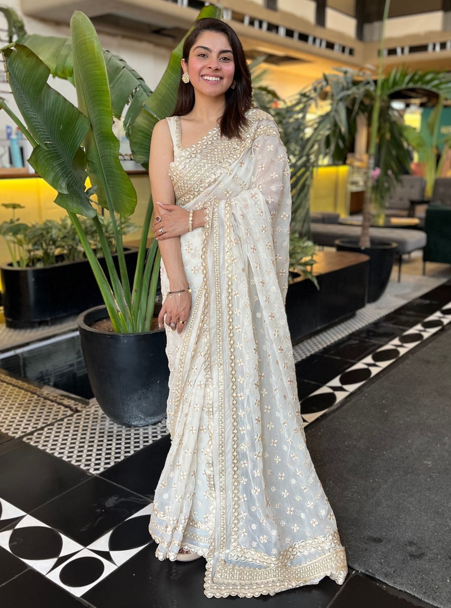 Claude Organza Off White Saree