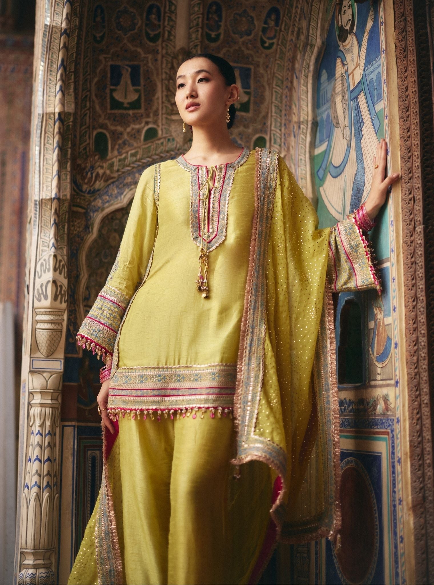 Rimya Bemberg Raw Silk Lime Kurta Set
