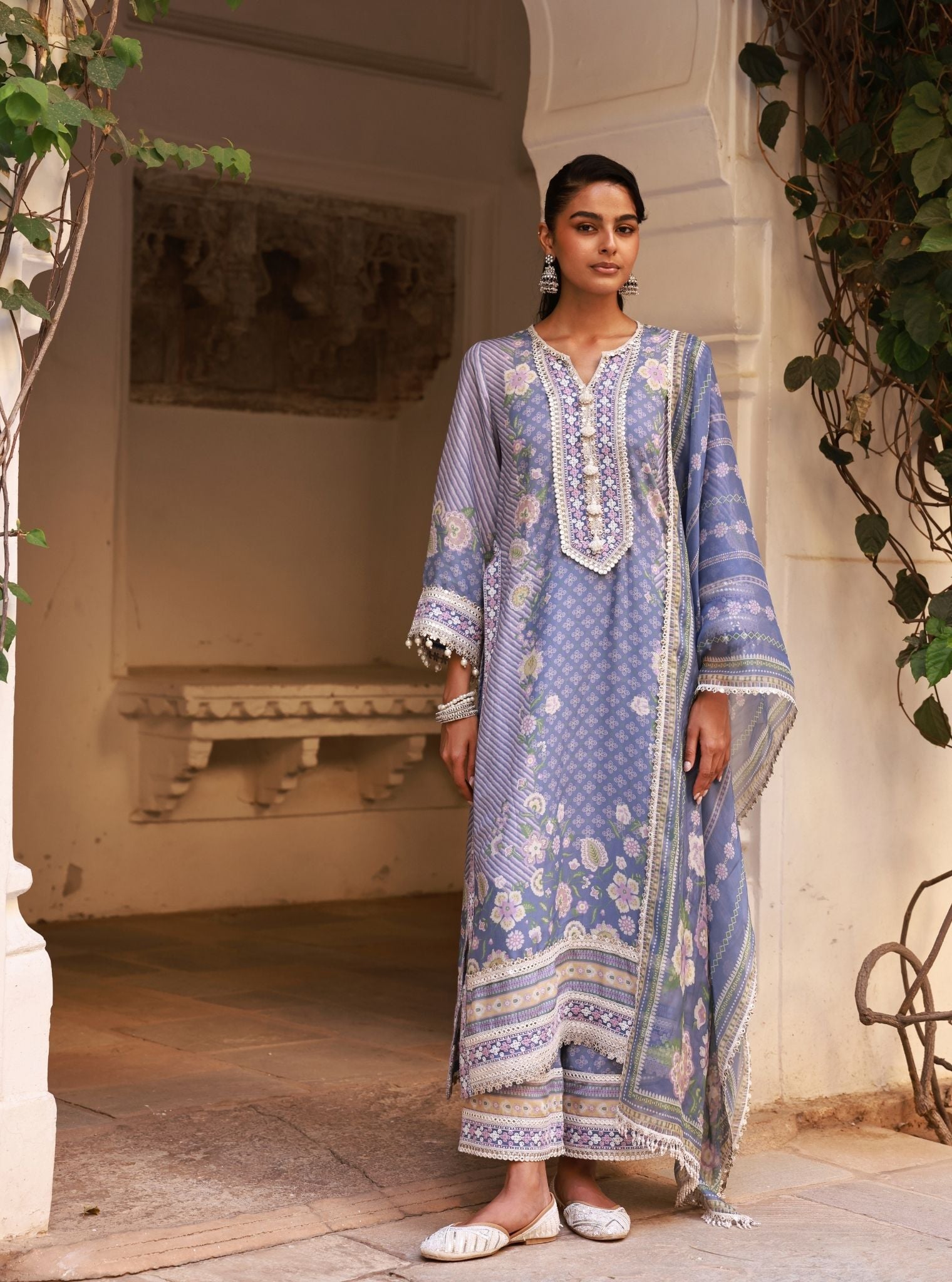 Mulmul Organza Printed Olisha Denim Dupatta