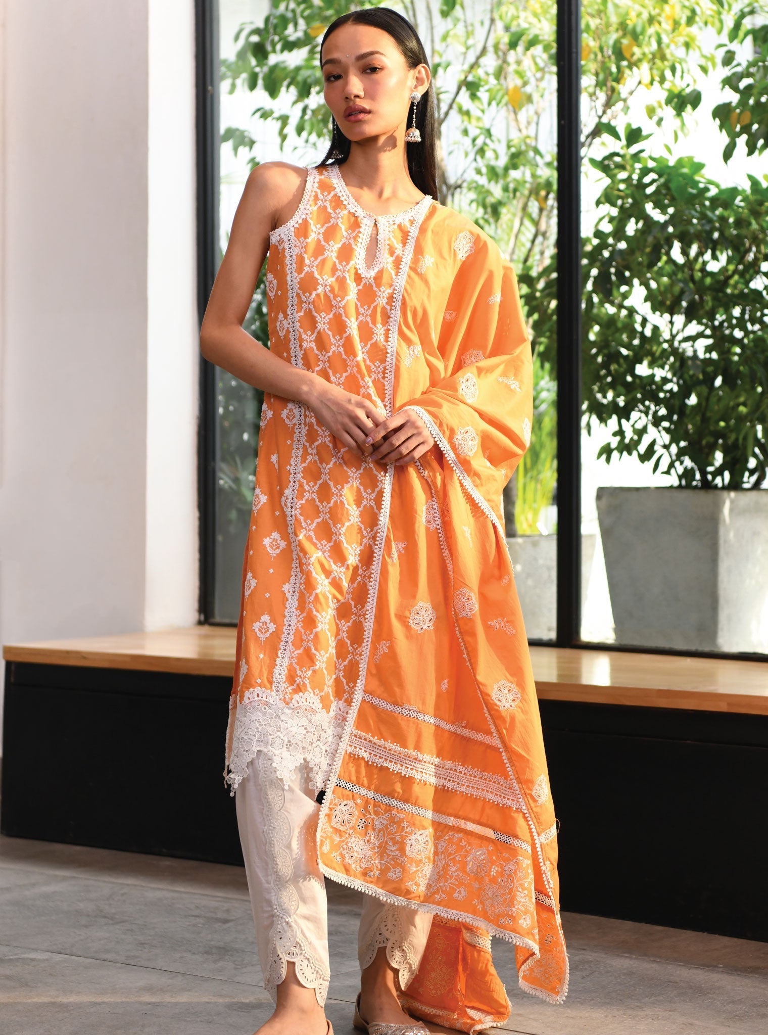 Mulmul Supima Cotton Truro Orange Dupatta
