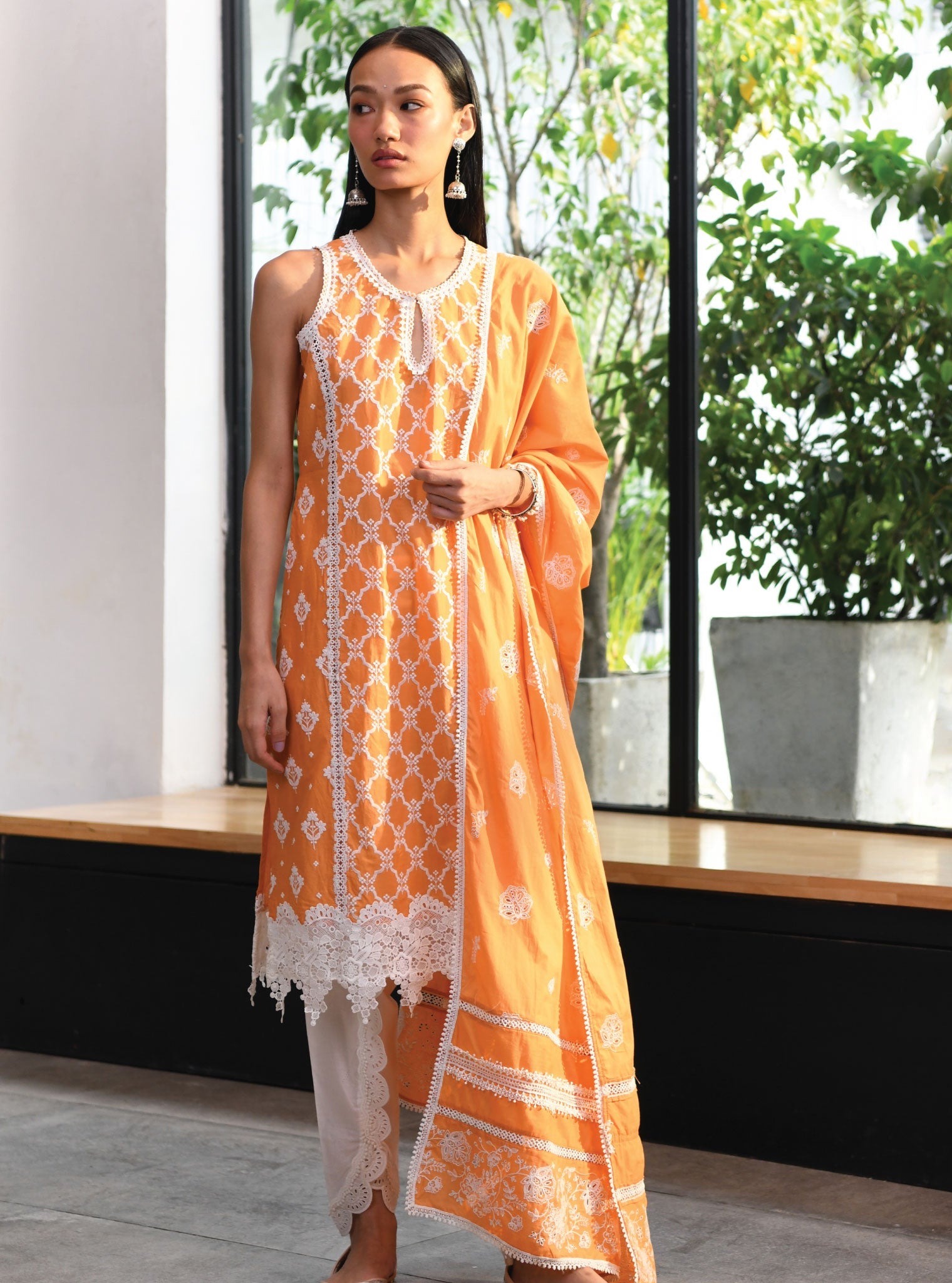 Mulmul Supima Cotton Truro Orange Dupatta