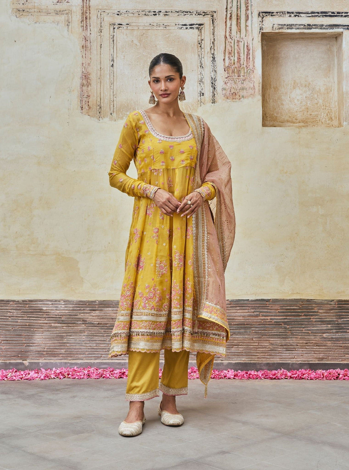 Dhwani Lurex Organza Yellow Anarkali Set