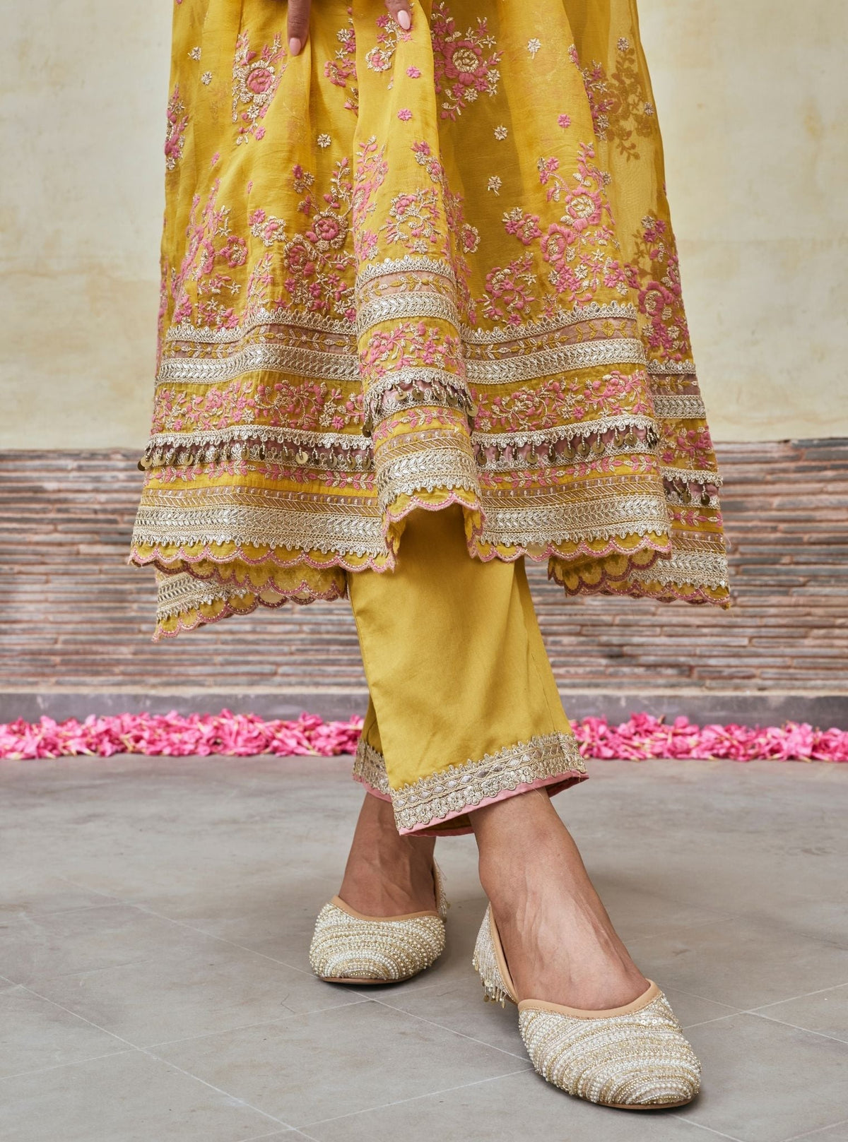 Dhwani Lurex Organza Yellow Anarkali Set