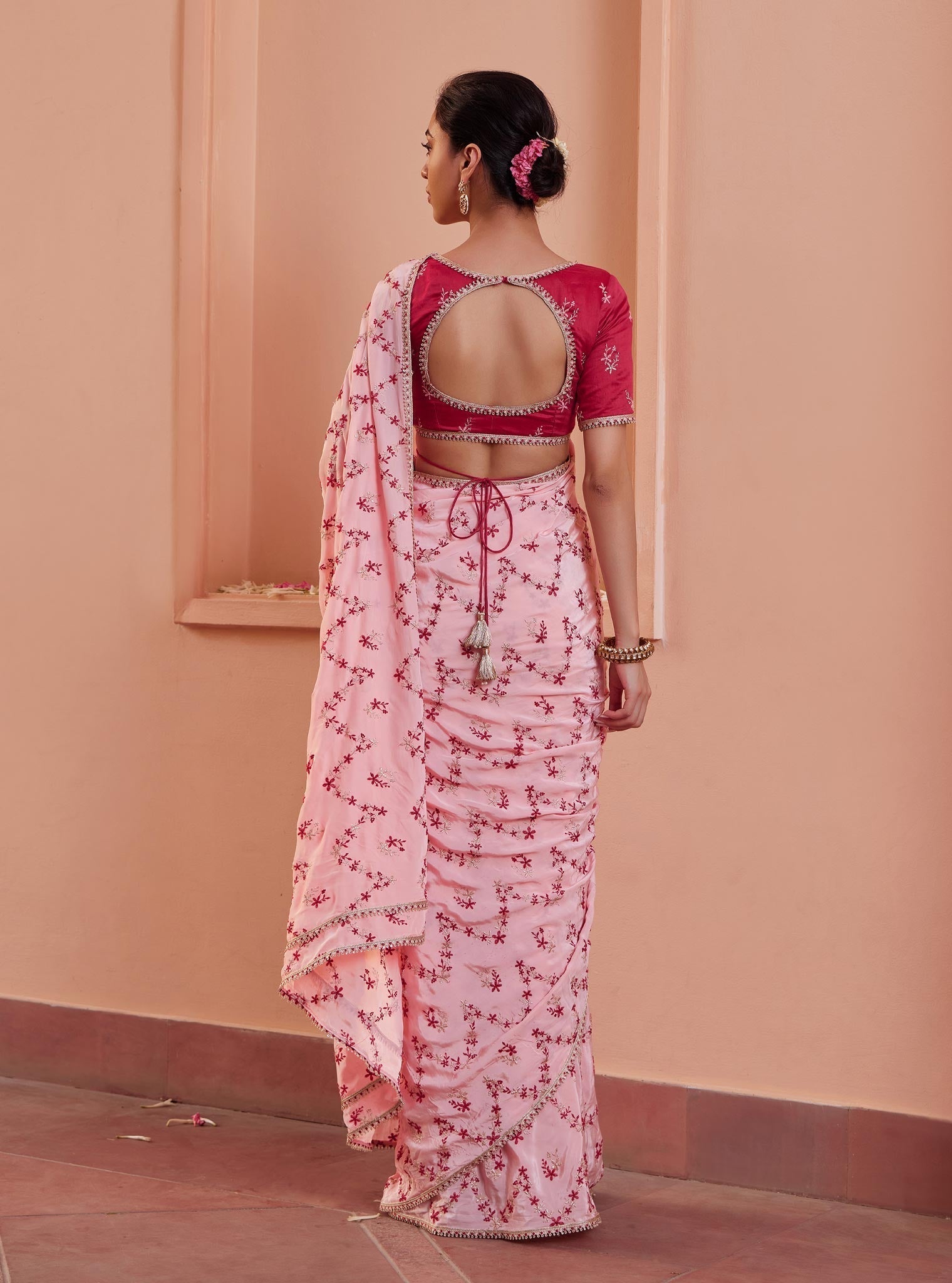 Mulmul Crepe Tavisi Pink Pre-Stitched?˜Saree