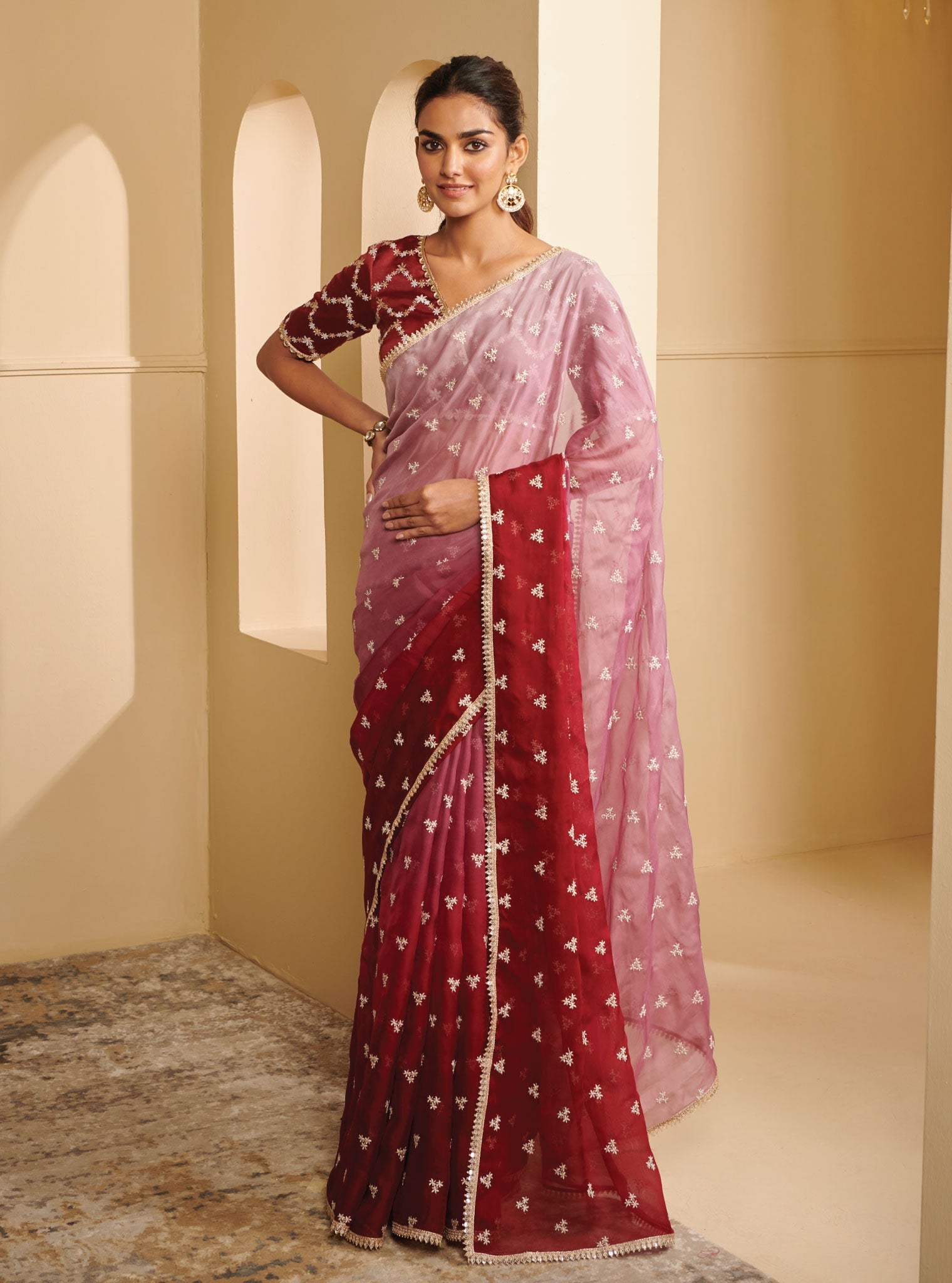 Ombre Dhiti Organza Wine Saree