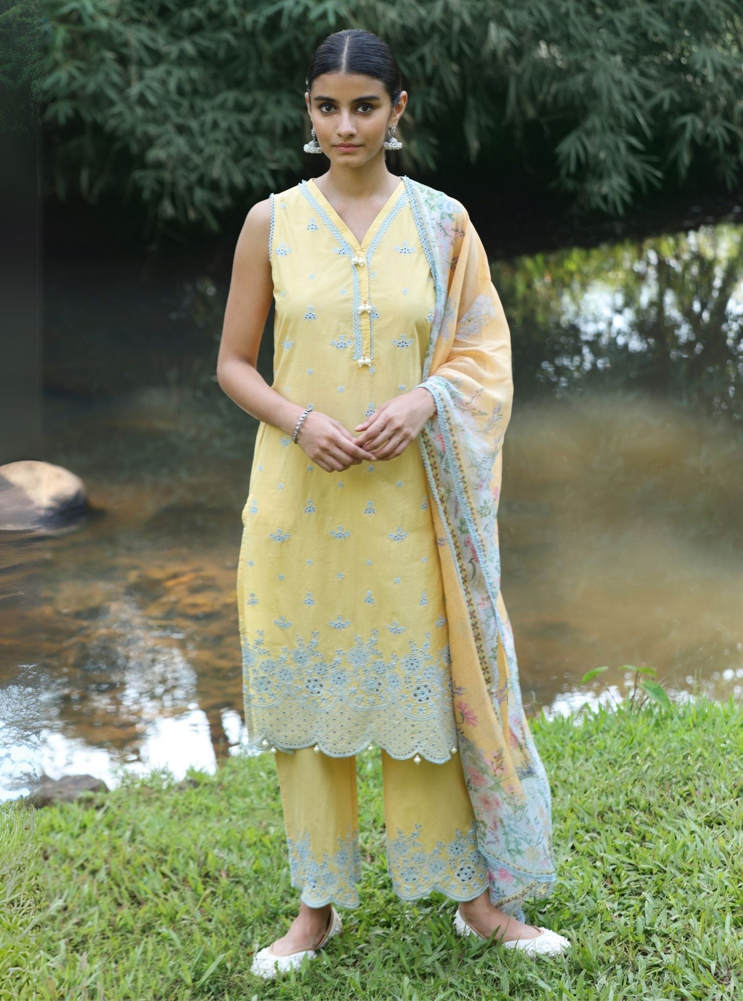 Mulmul Organza Printed Devarya Yellow Dupatta