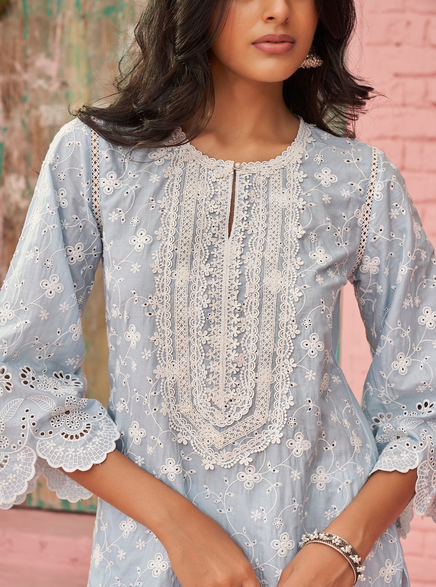 Mulmul Supima Cotton Gauri Light Blue Kurta