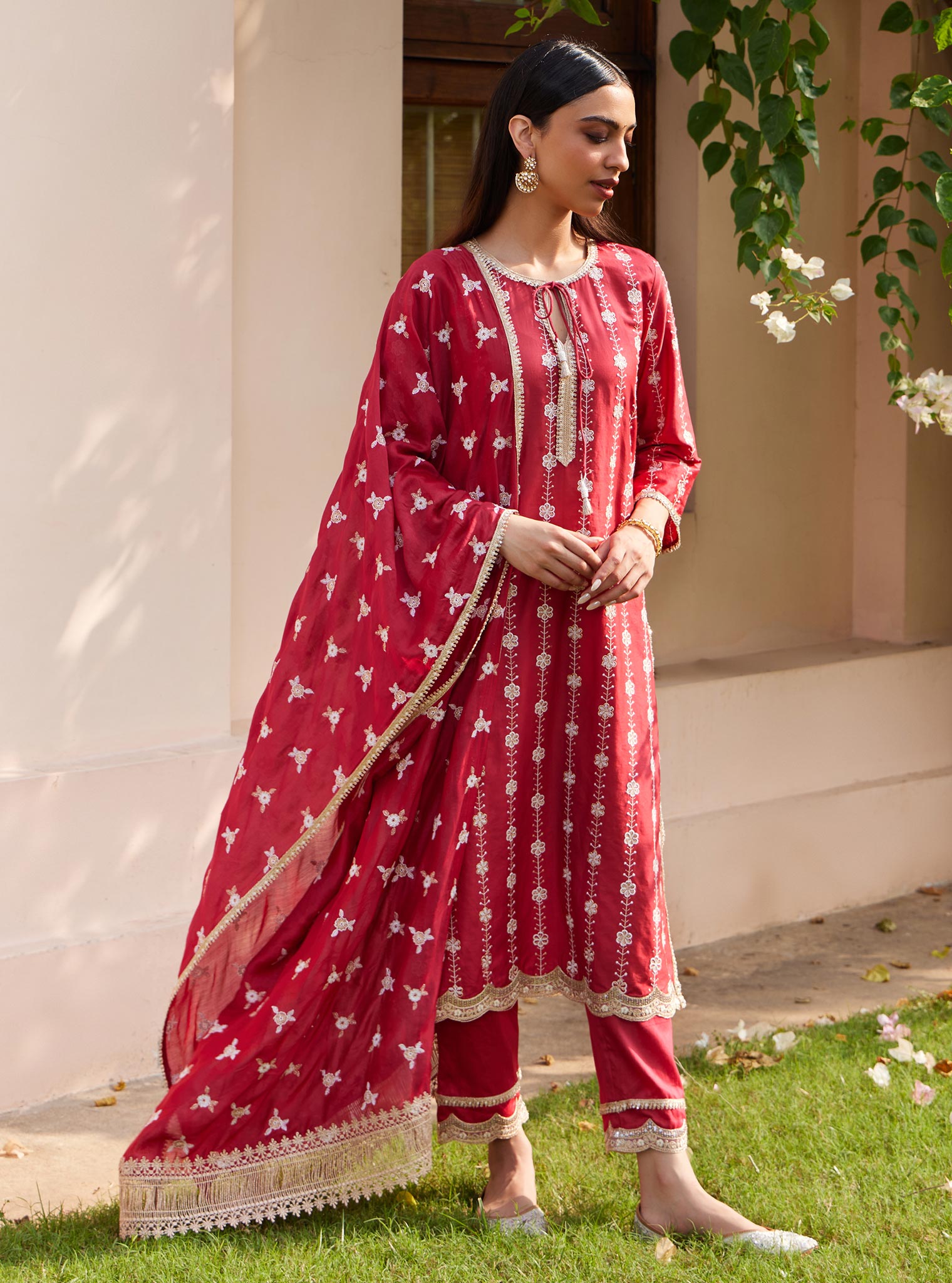 Mulmul Pima Jheel Red Kurta