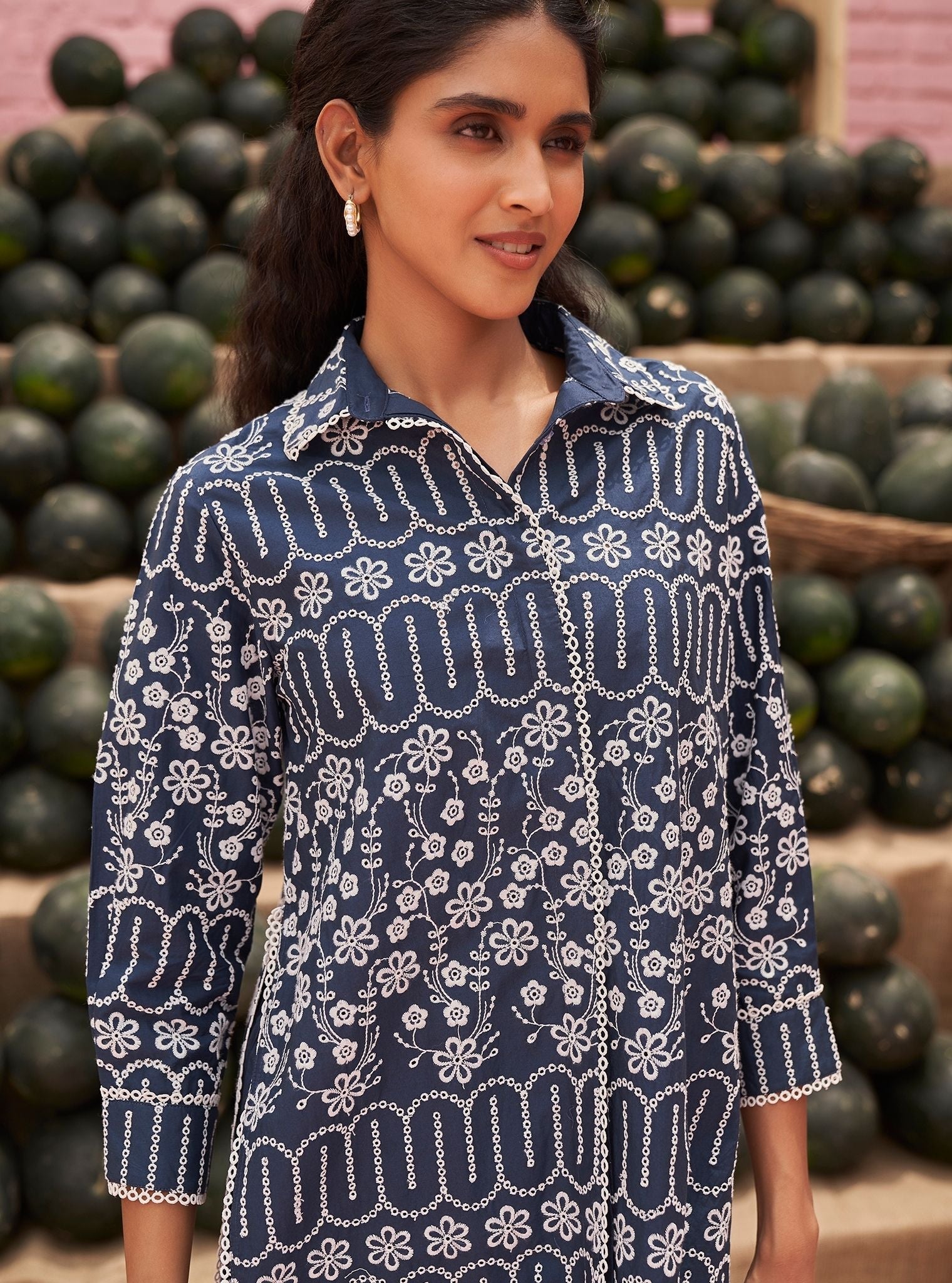 Heli Supima Cotton Navy Long Kurta