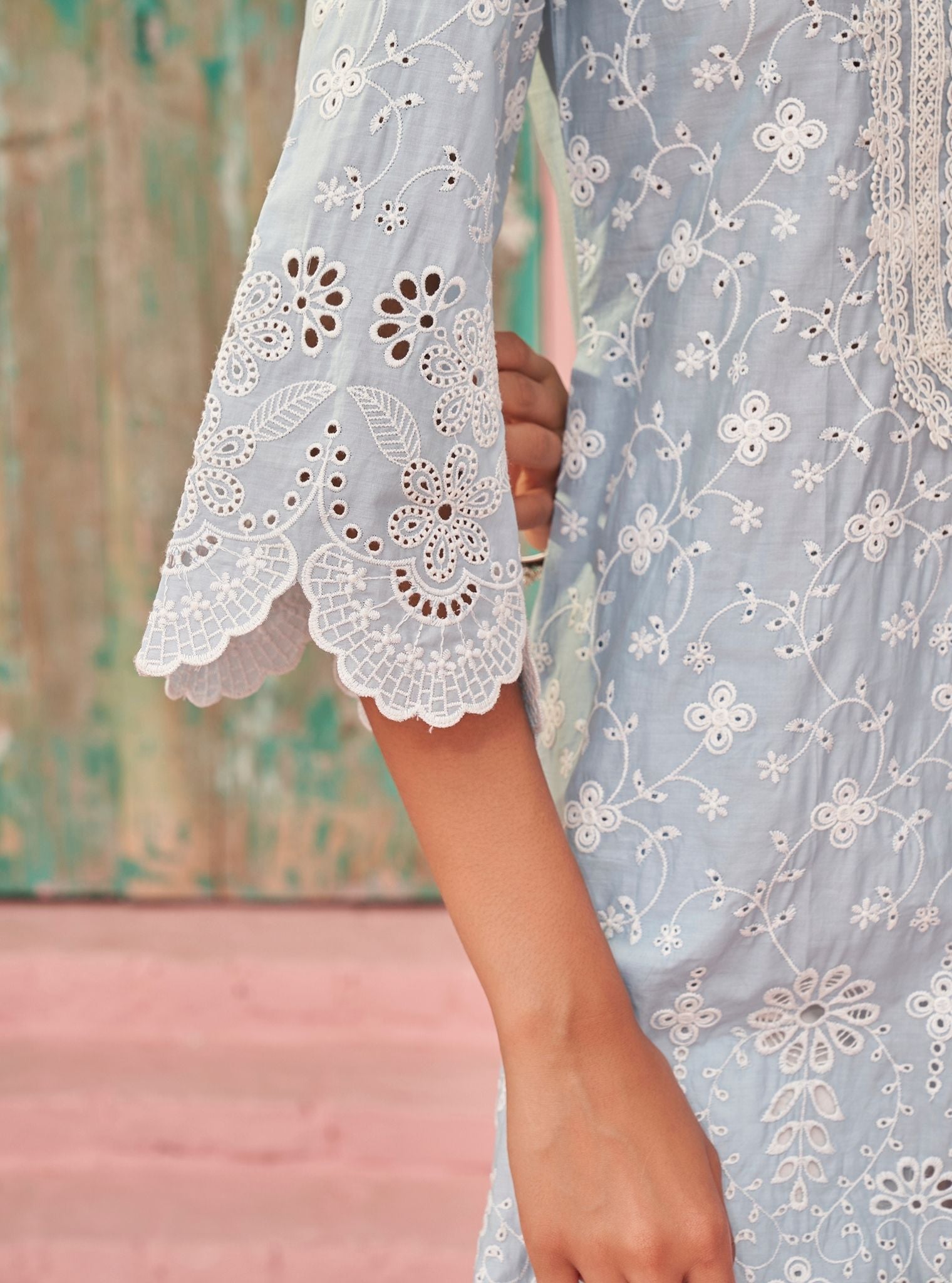 Mulmul Supima Cotton Gauri Light Blue Kurta