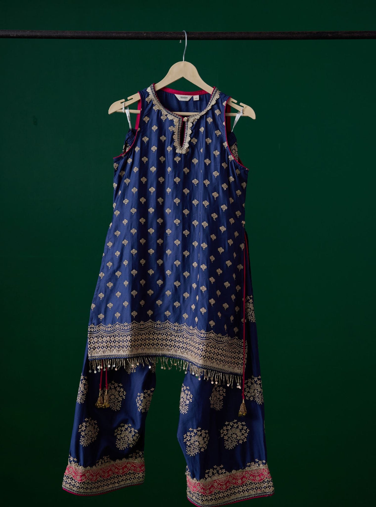Sugandh Pima Satin Blue Kurta With Farshi Salwar