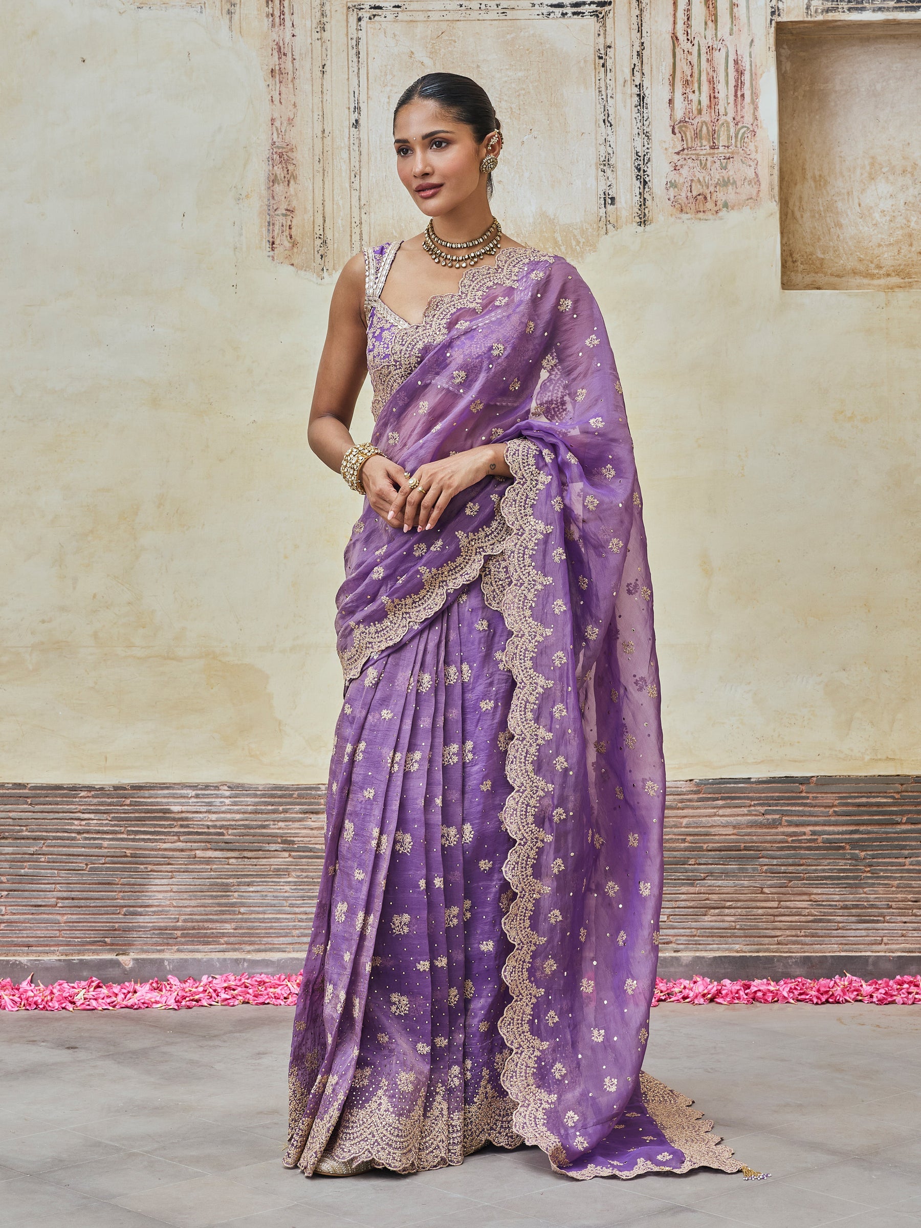 Adiva Lurex Organza Purple Saree