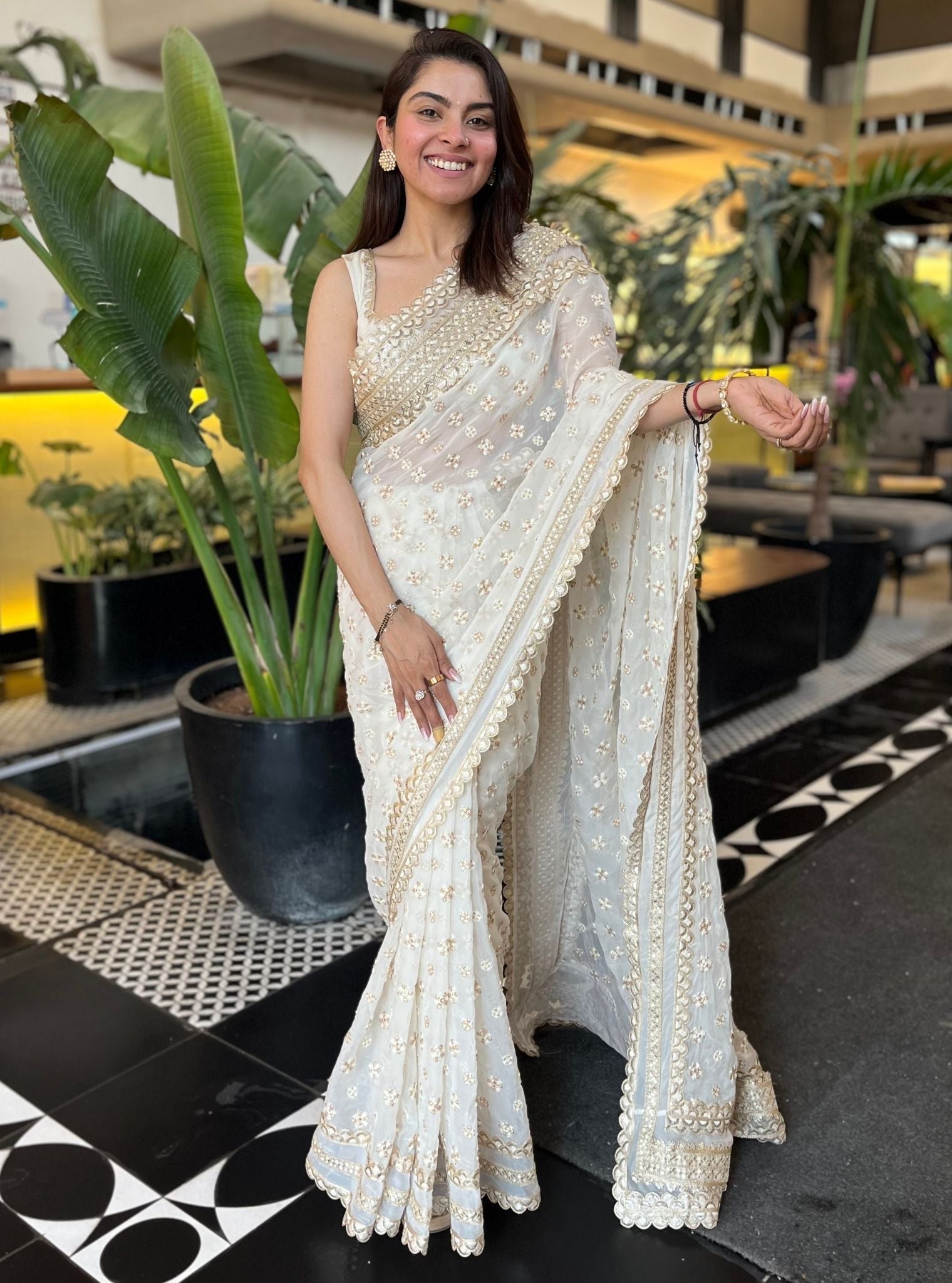 Claude Organza Off White Saree