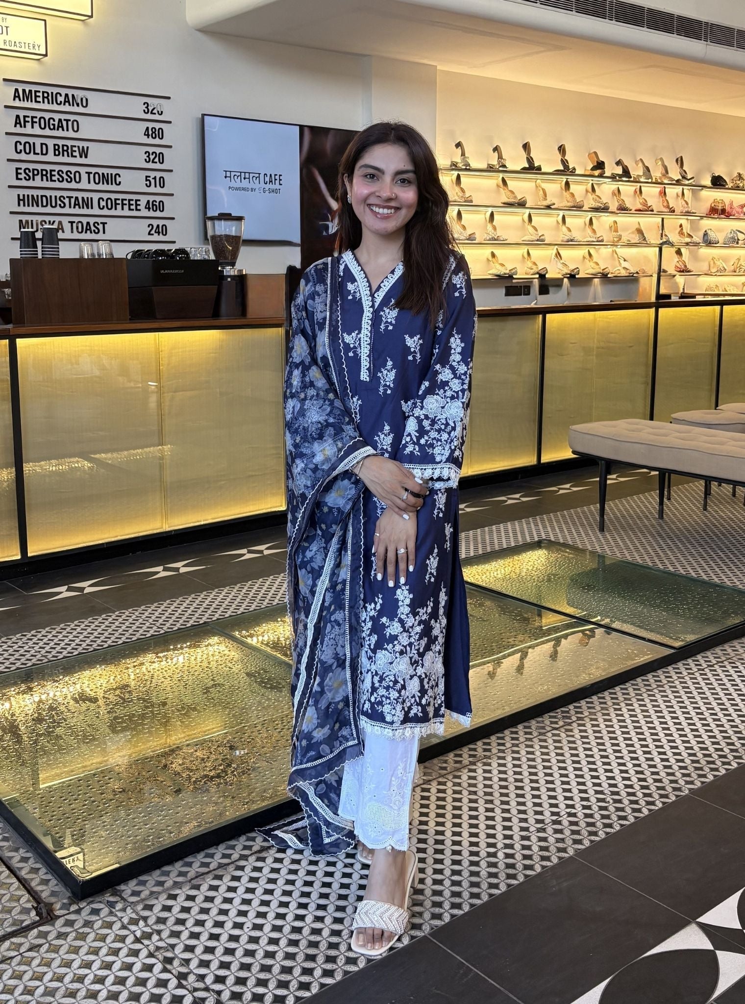 Hastkrita Supima Cotton Navy Kurta Set