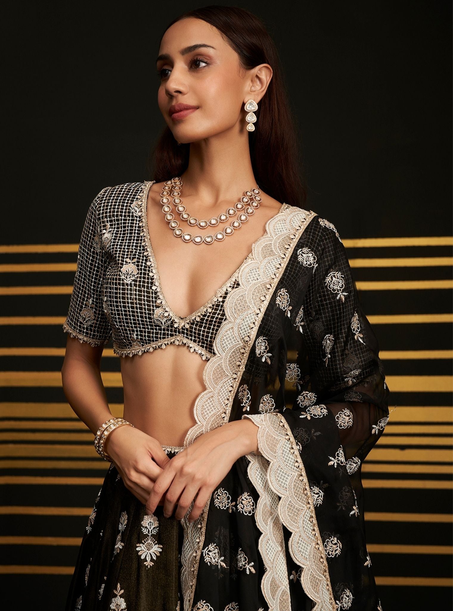 Mulmul Organza Sathi Black Dupatta