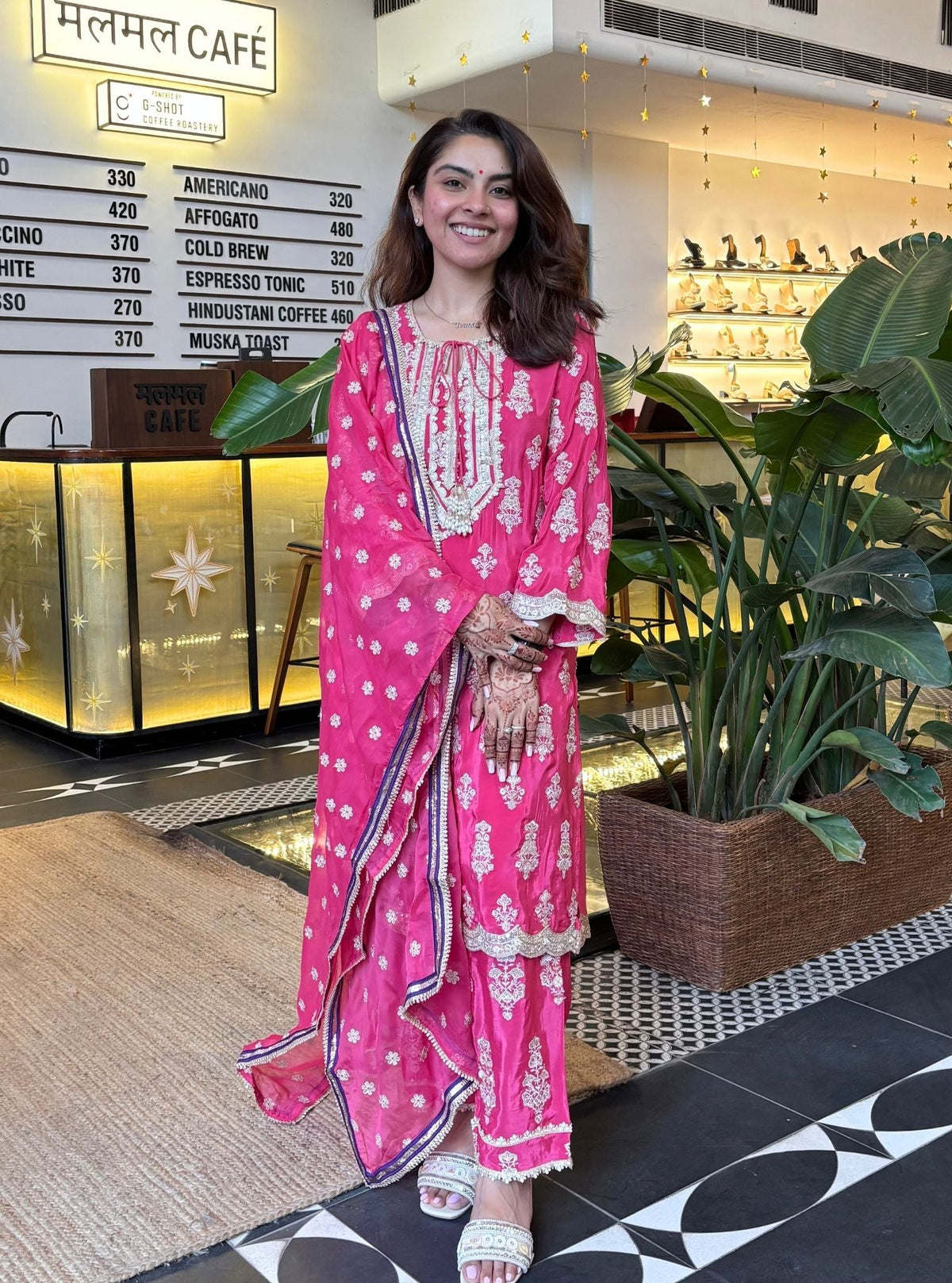 Intira Pima Satin Fuschia Kurta Set