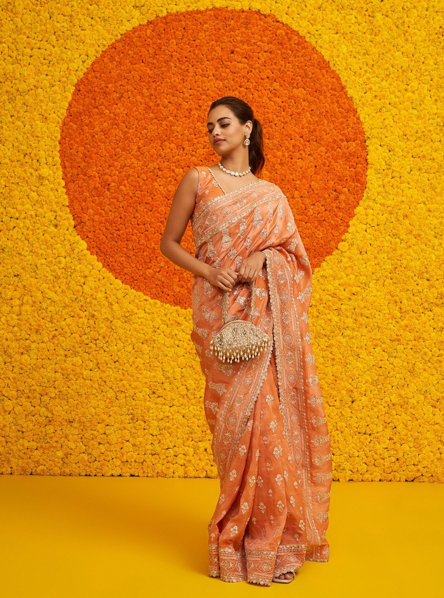 Mulmuil Royal Tissue Rangrez Burnt Orange Saree