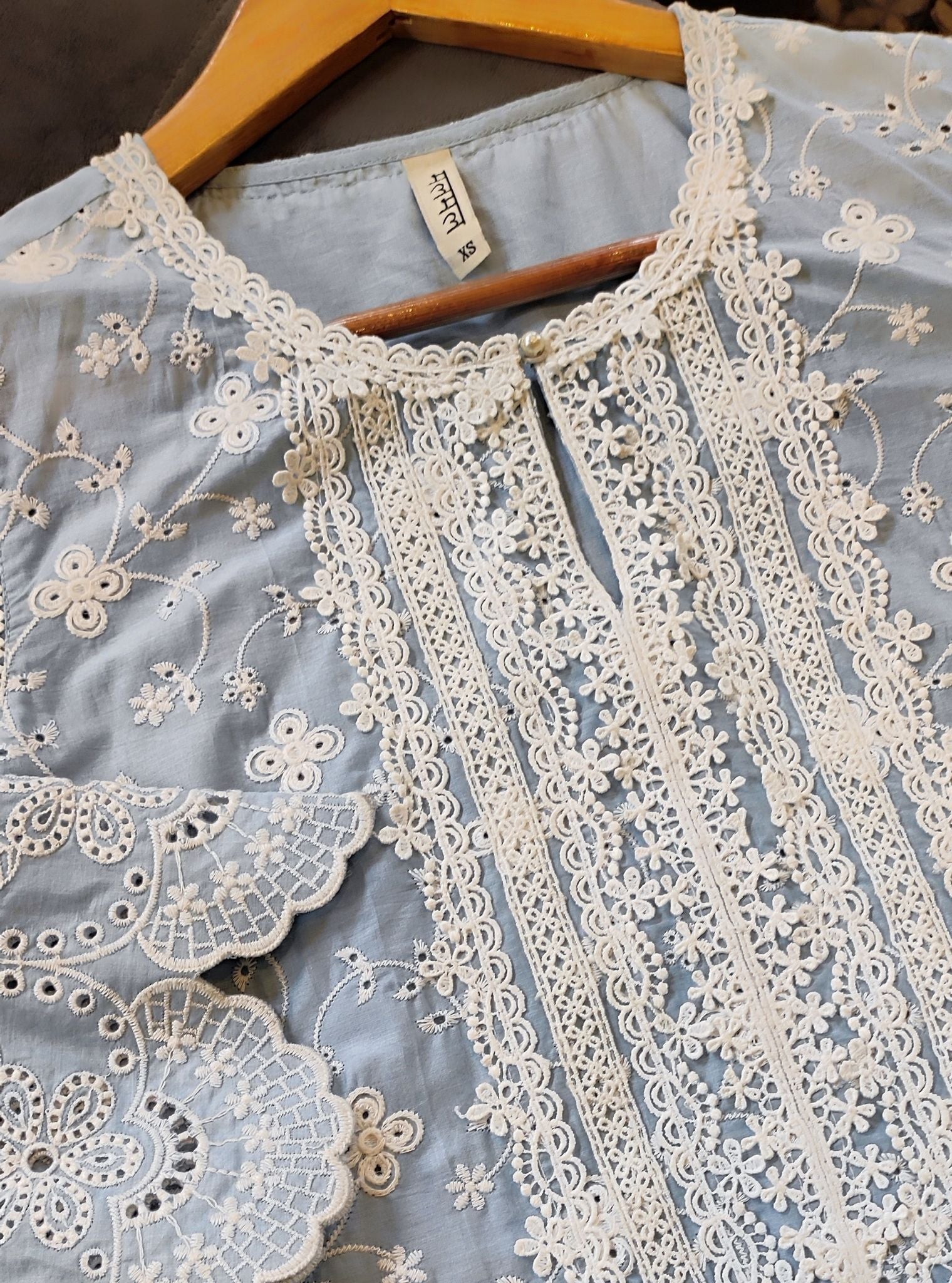 Mulmul Supima Cotton Gauri Light Blue Kurta